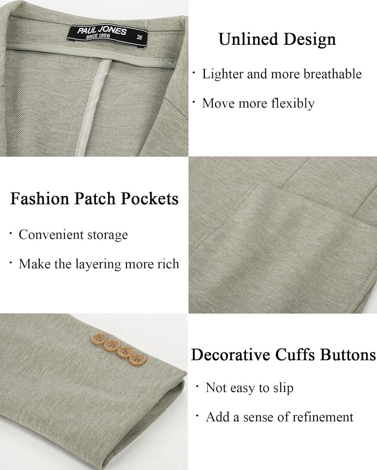 imagePJ PAUL JONES Mens Casual Knit Blazer Suit Jackets Two Button Lightweight Unlined Sport CoatKhakilightweight