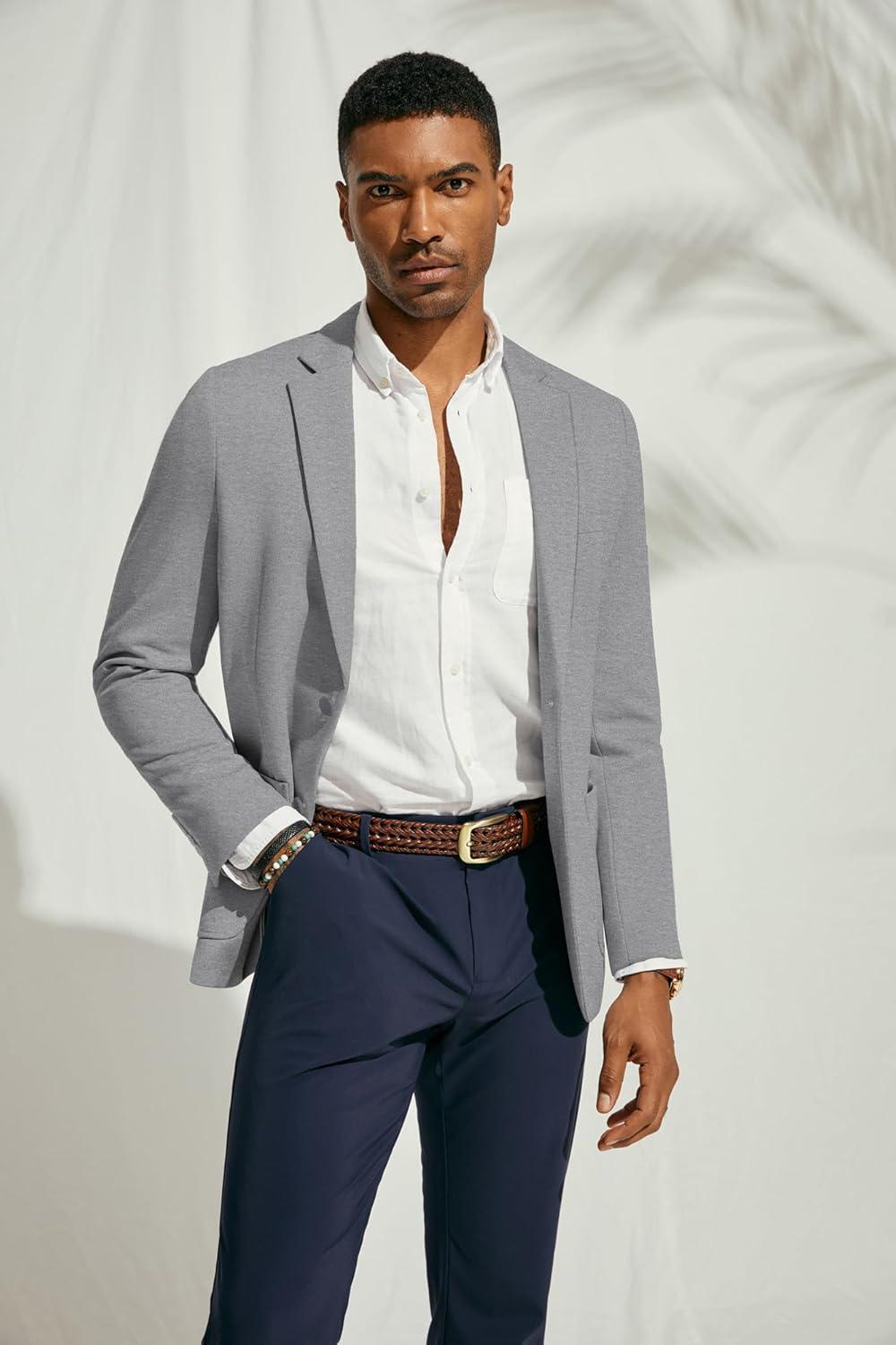 imagePJ PAUL JONES Mens Casual Knit Blazer Suit Jackets Two Button Lightweight Unlined Sport CoatLight Graylightweight