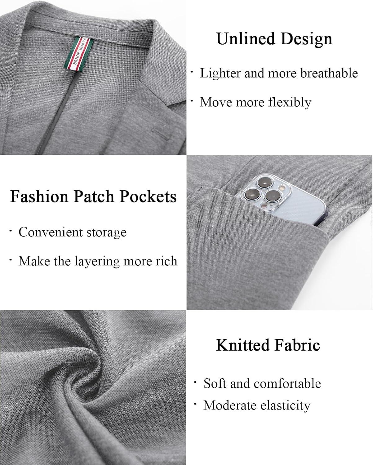 imagePJ PAUL JONES Mens Casual Knit Blazer Suit Jackets Two Button Lightweight Unlined Sport CoatLight Graylightweight
