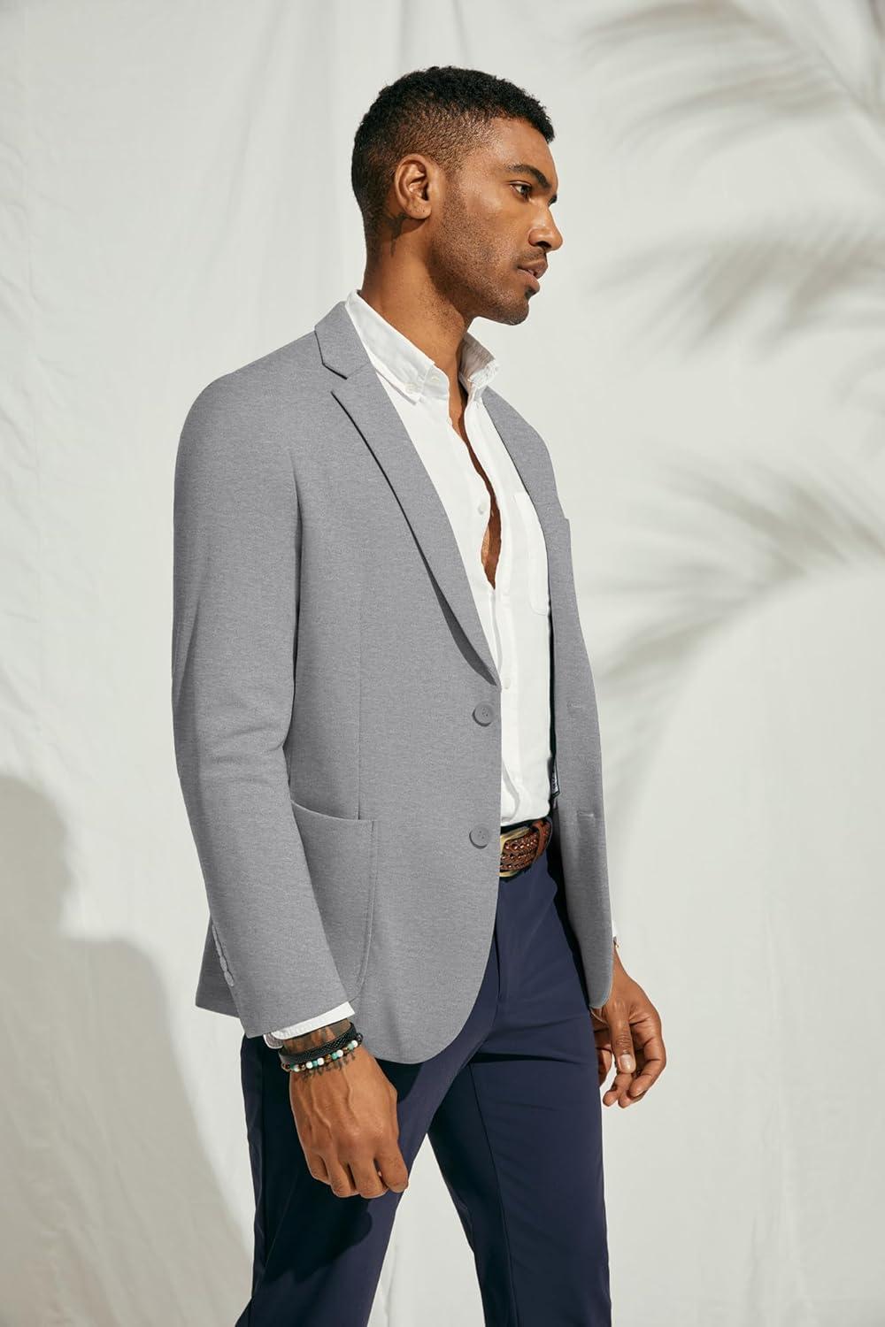 imagePJ PAUL JONES Mens Casual Knit Blazer Suit Jackets Two Button Lightweight Unlined Sport CoatLight Graylightweight