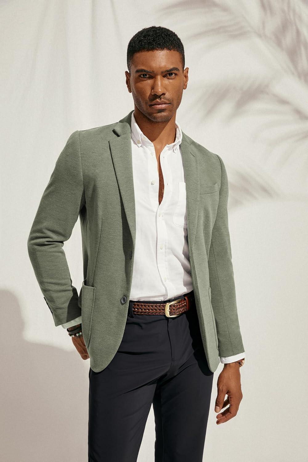 imagePJ PAUL JONES Mens Casual Knit Blazer Suit Jackets Two Button Lightweight Unlined Sport CoatLight Green