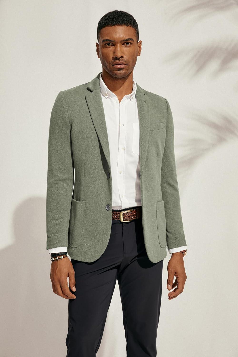 imagePJ PAUL JONES Mens Casual Knit Blazer Suit Jackets Two Button Lightweight Unlined Sport CoatLight Green