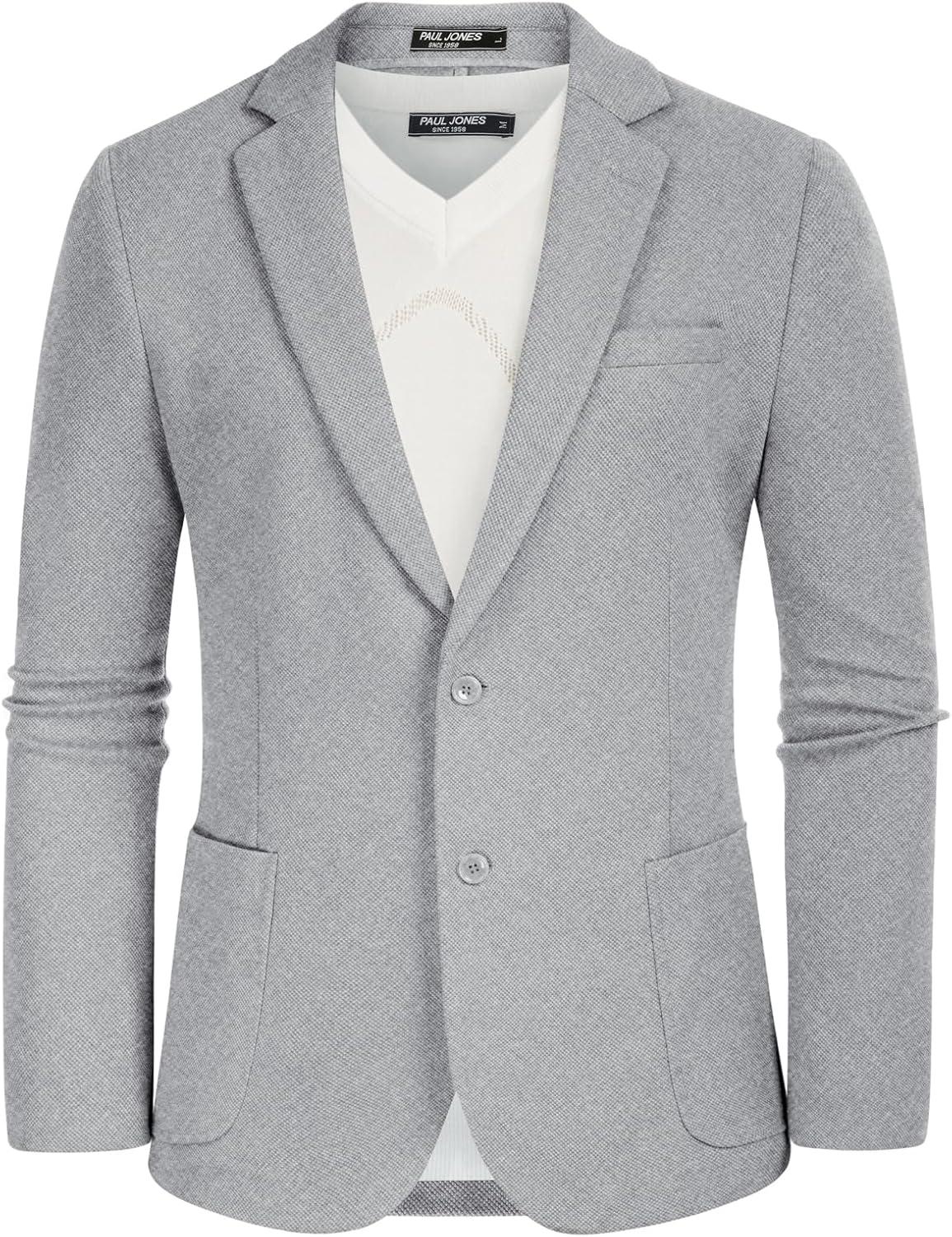imagePJ PAUL JONES Mens Casual Knit Blazer Suit Jackets Two Button Lightweight Unlined Sport CoatLight Grey