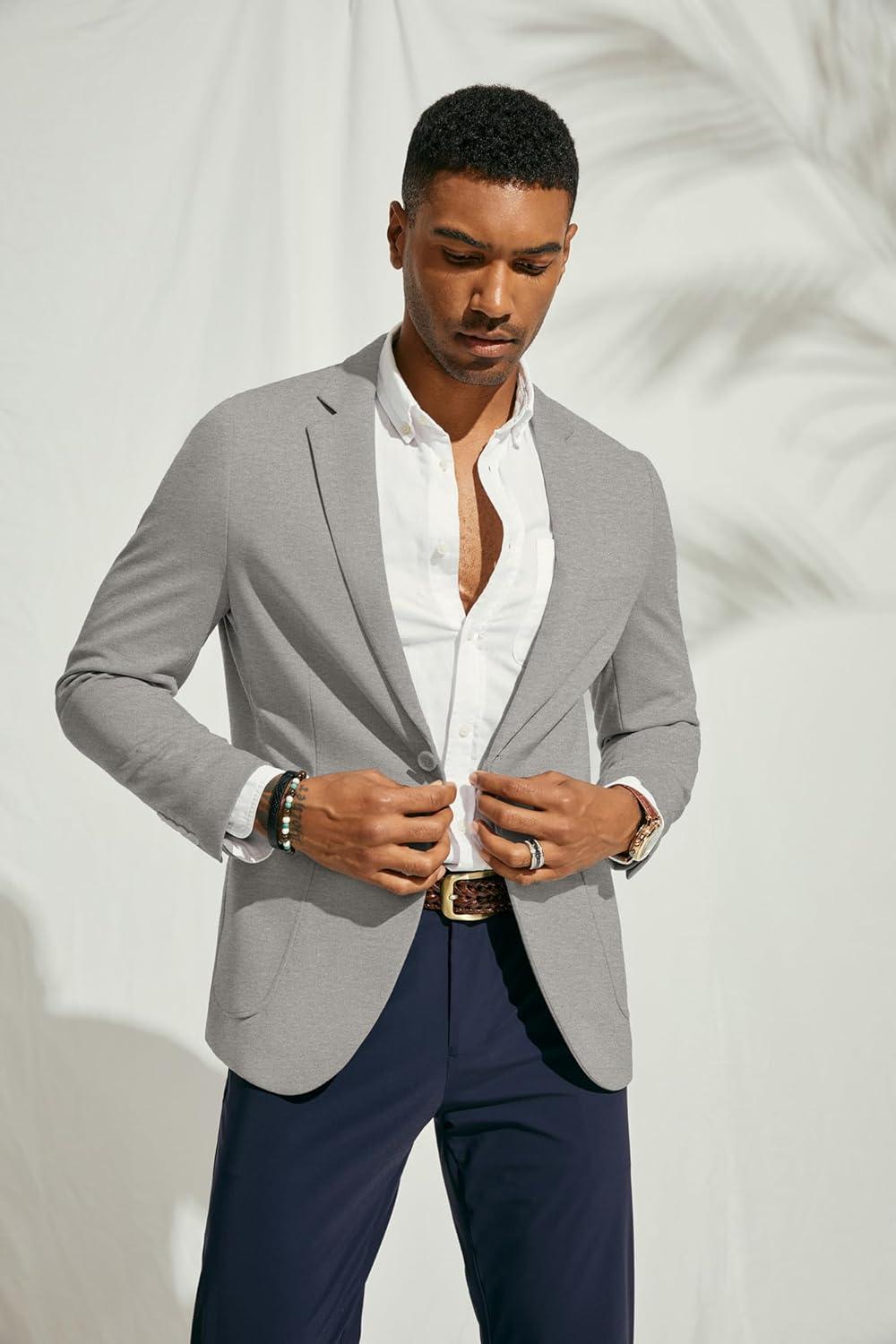 imagePJ PAUL JONES Mens Casual Knit Blazer Suit Jackets Two Button Lightweight Unlined Sport CoatLight Greylightweight