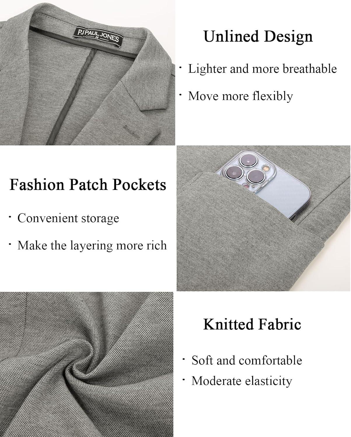 imagePJ PAUL JONES Mens Casual Knit Blazer Suit Jackets Two Button Lightweight Unlined Sport CoatLight Greylightweight