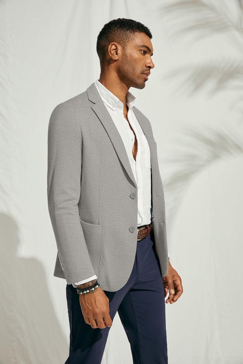 imagePJ PAUL JONES Mens Casual Knit Blazer Suit Jackets Two Button Lightweight Unlined Sport CoatLight Greylightweight