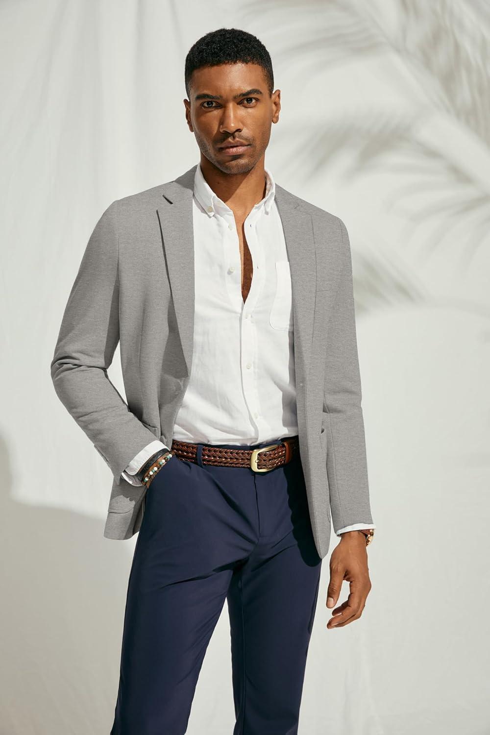 imagePJ PAUL JONES Mens Casual Knit Blazer Suit Jackets Two Button Lightweight Unlined Sport CoatLight Greylightweight