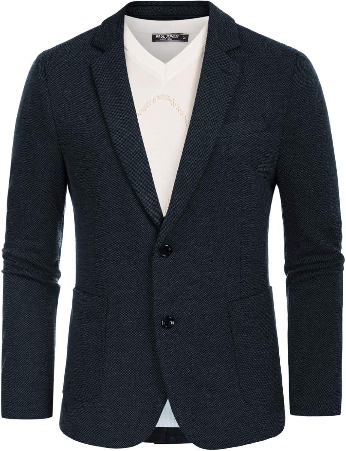 imagePJ PAUL JONES Mens Casual Knit Blazer Suit Jackets Two Button Lightweight Unlined Sport CoatNavy Blue