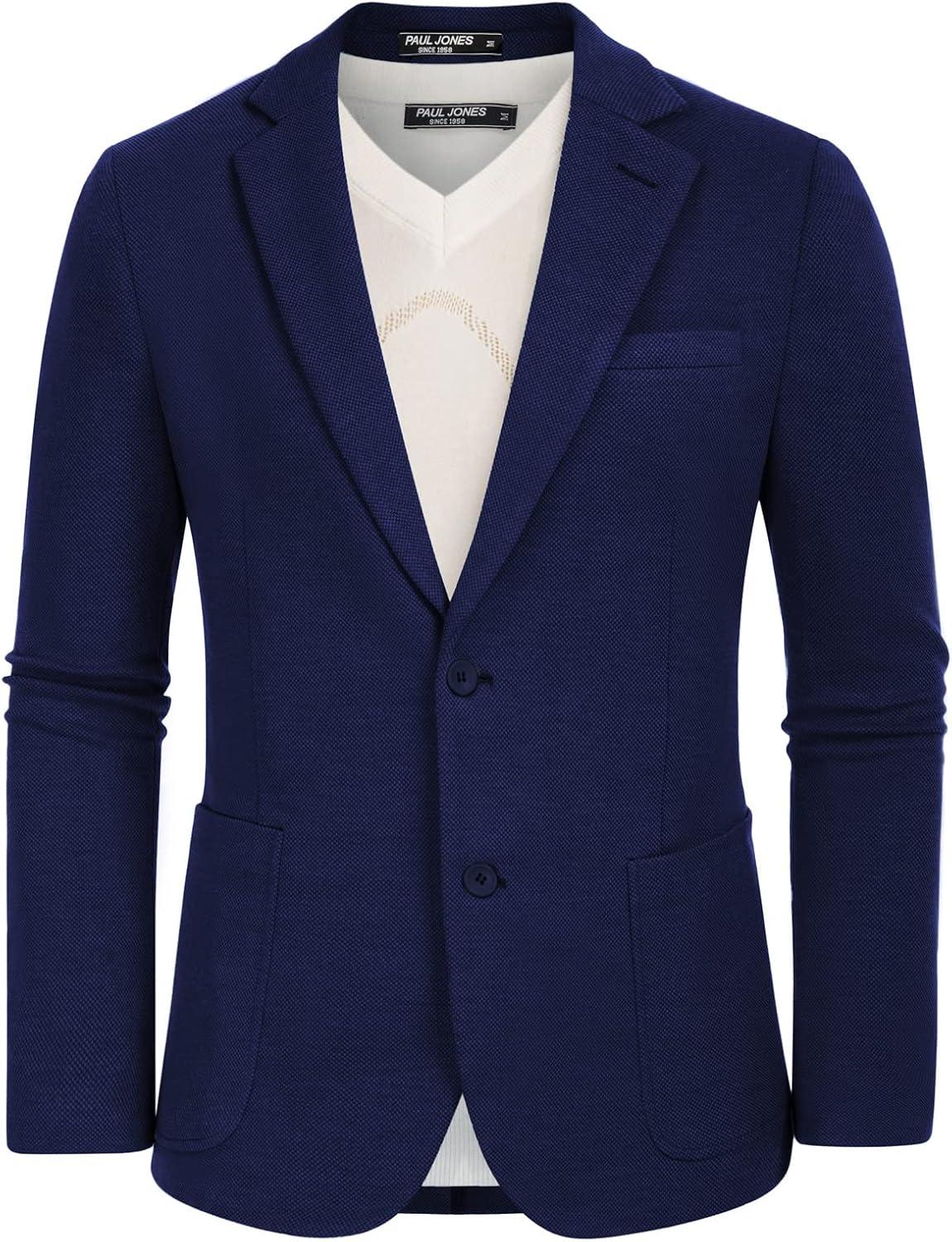 imagePJ PAUL JONES Mens Casual Knit Blazer Suit Jackets Two Button Lightweight Unlined Sport CoatRoyal Blue