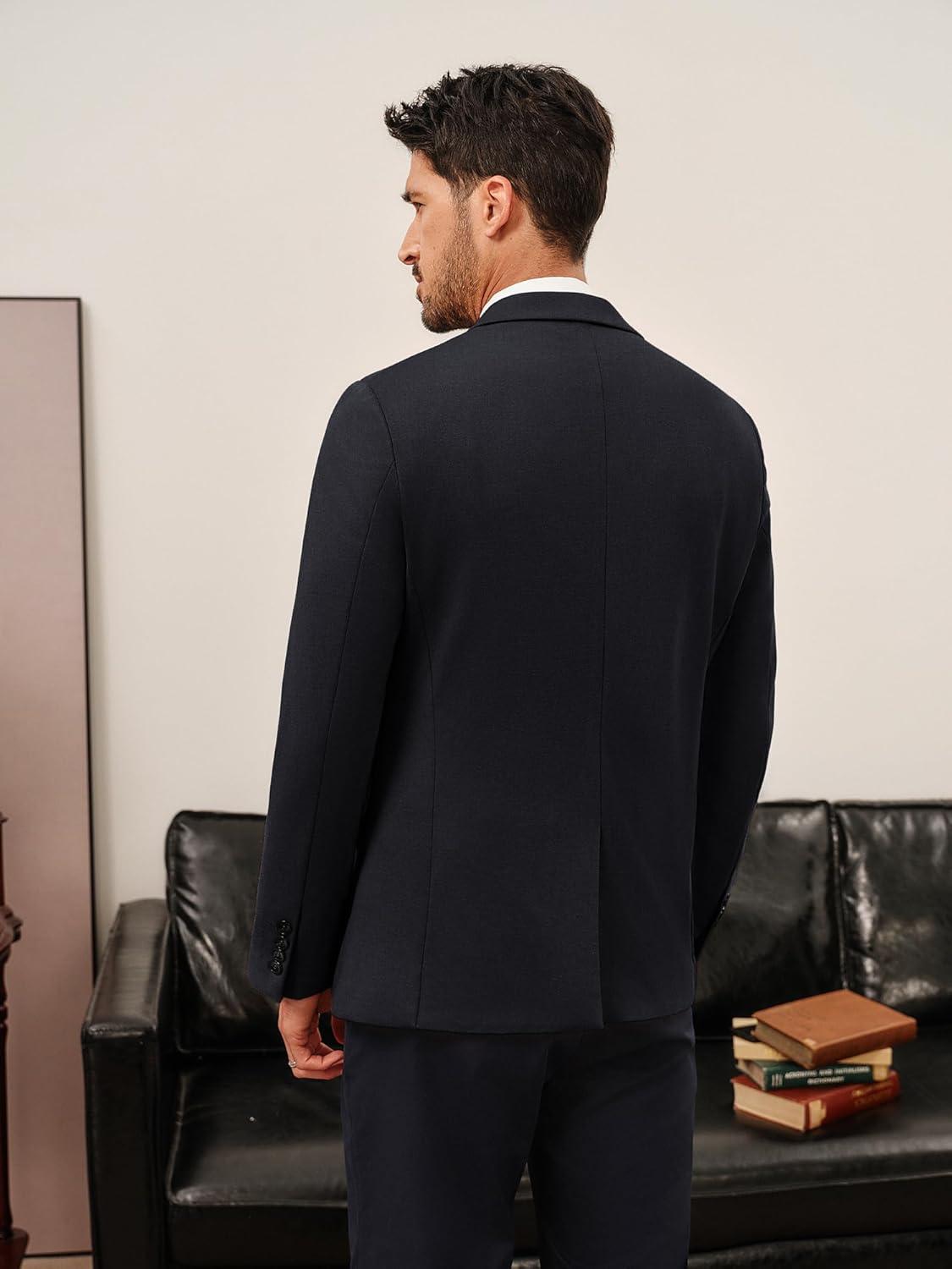 imagePJ PAUL JONES Mens Casual Knit Sport Coats One Button Slim Fit Blazer Notch Lapel Solid Suit Jacket with PocketsBlack