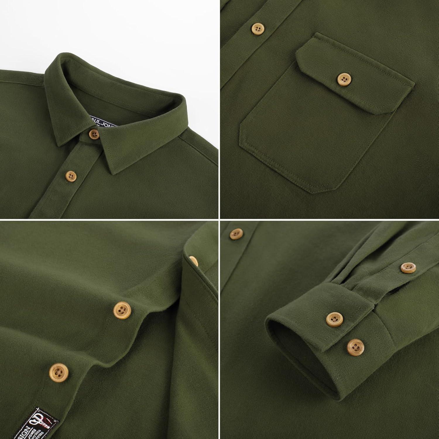 imagePJ PAUL JONES Mens Casual Shacket Cotton Twill Lightweight Jackets Button Down Shirt Jacket with PocketsArmy Green