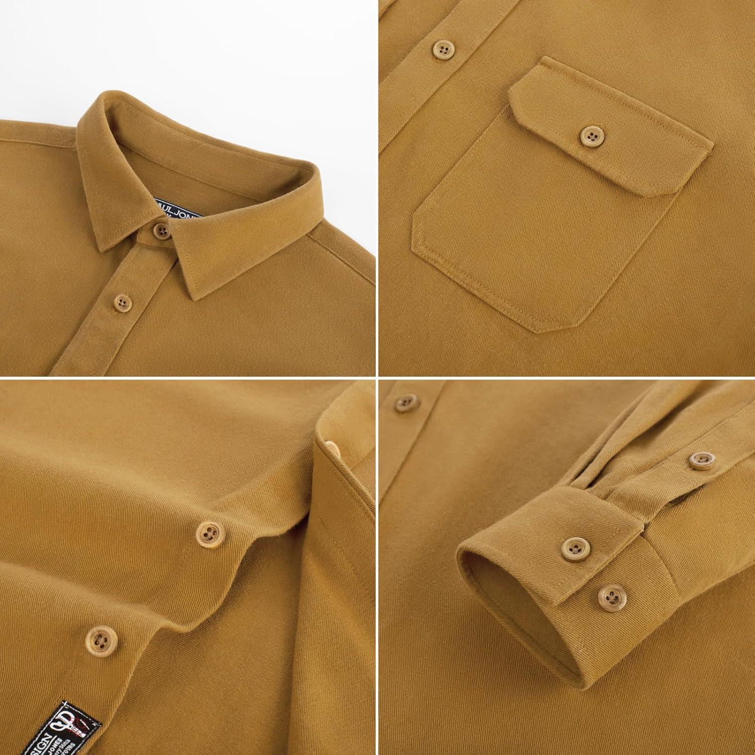 imagePJ PAUL JONES Mens Casual Shacket Cotton Twill Lightweight Jackets Button Down Shirt Jacket with PocketsGinger