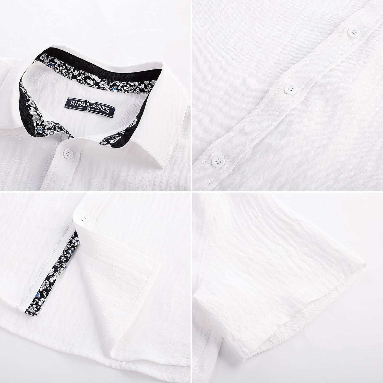 imagePJ PAUL JONES Mens Casual Short Sleeve Button Down Shirt Summer Beach Wedding ShirtWhite