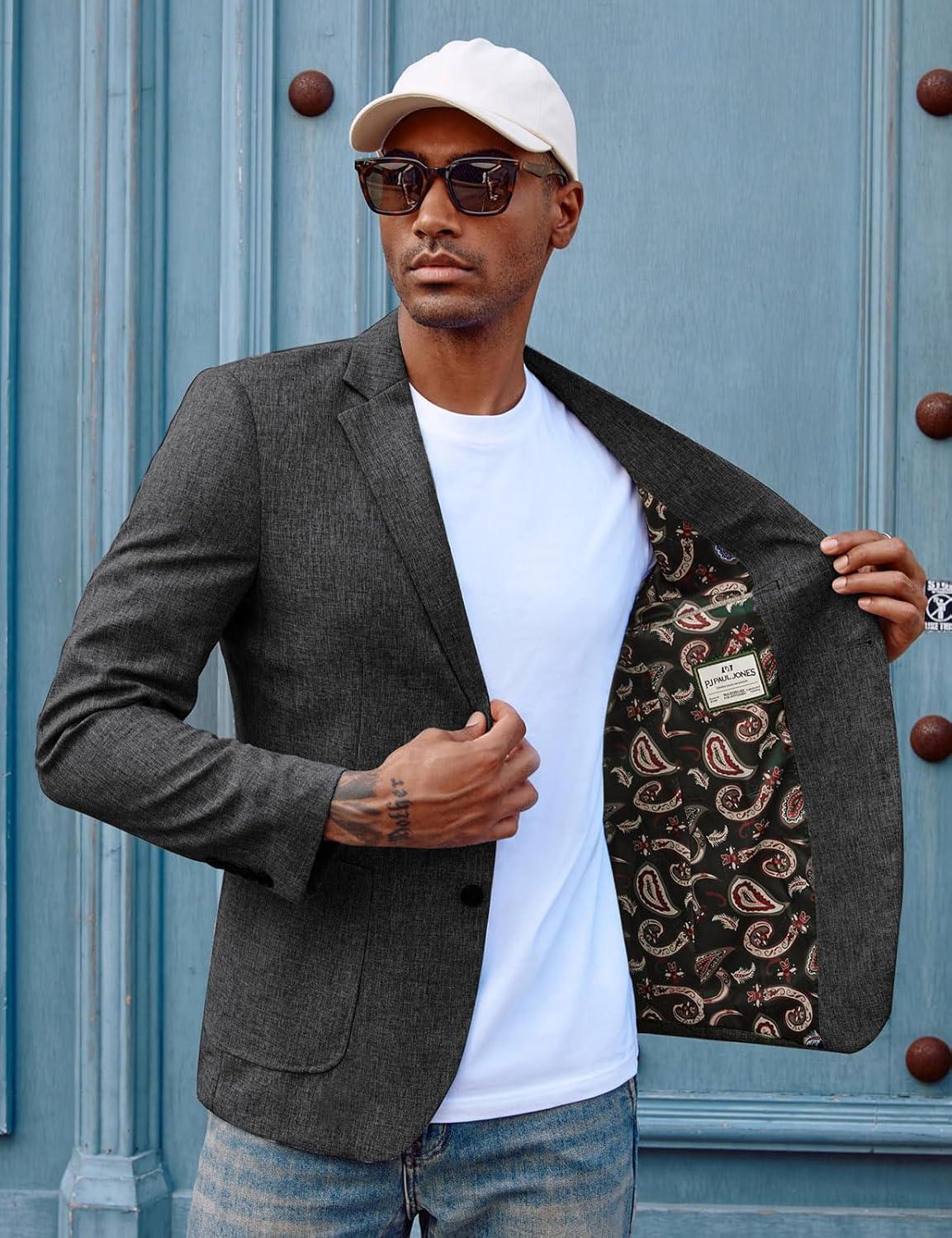 imagePJ PAUL JONES Mens Casual Sport Coat Blazer Two Buttons Lightweight Business JacketsBlack Grey