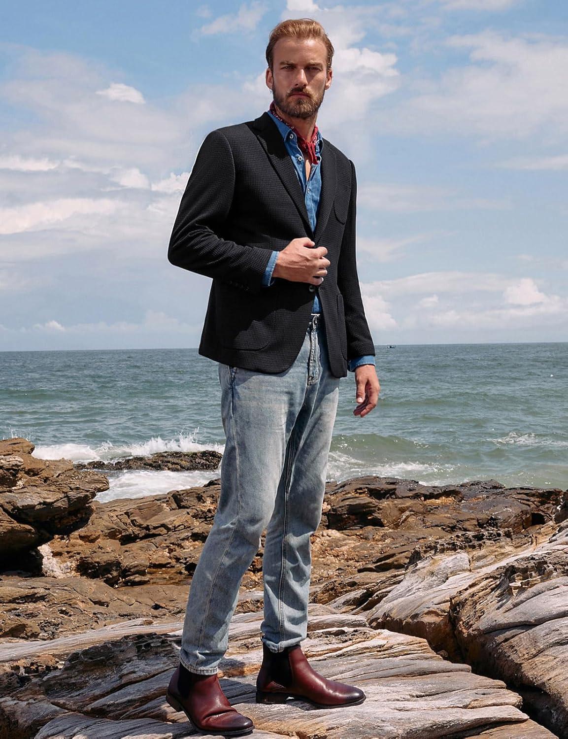 imagePJ PAUL JONES Mens Casual Sport Coat Blazer Two Buttons Lightweight Business JacketsBlack1