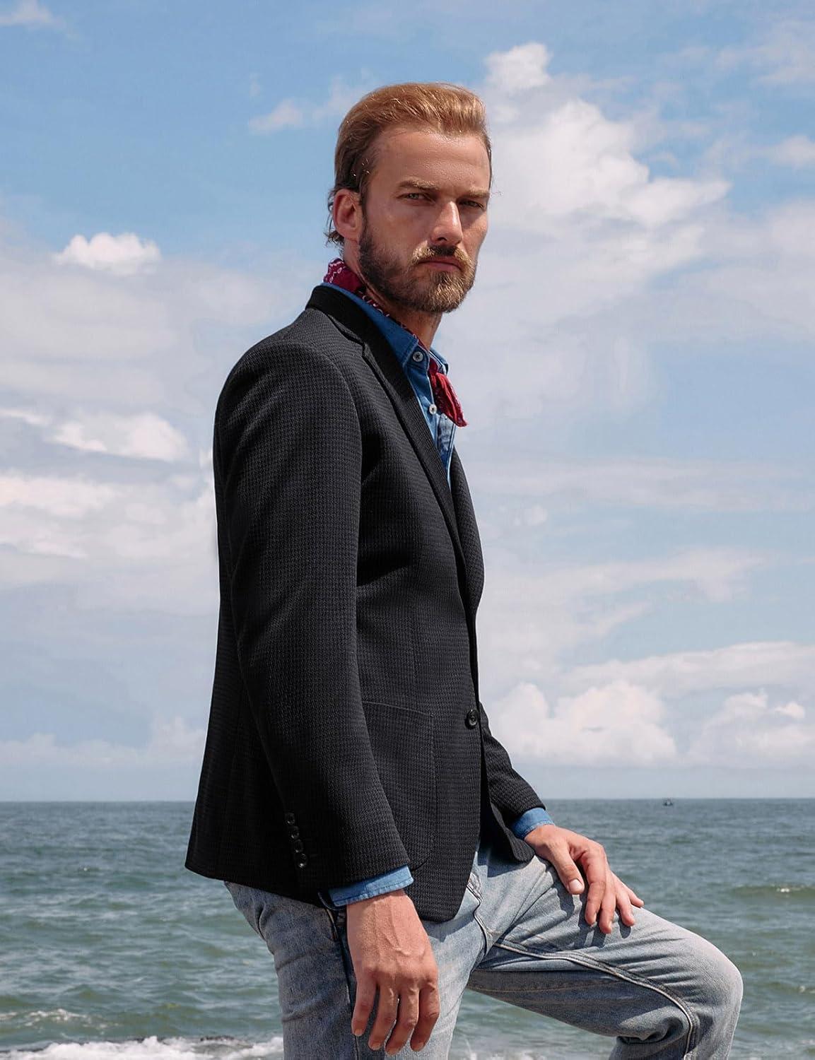 imagePJ PAUL JONES Mens Casual Sport Coat Blazer Two Buttons Lightweight Business JacketsBlack1