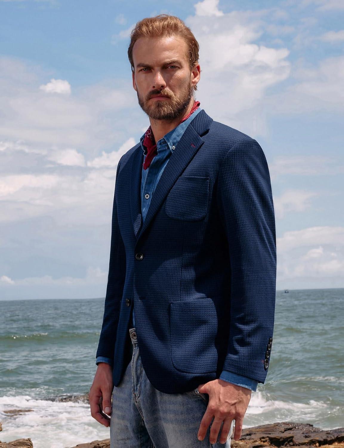 imagePJ PAUL JONES Mens Casual Sport Coat Blazer Two Buttons Lightweight Business JacketsDark Blue1