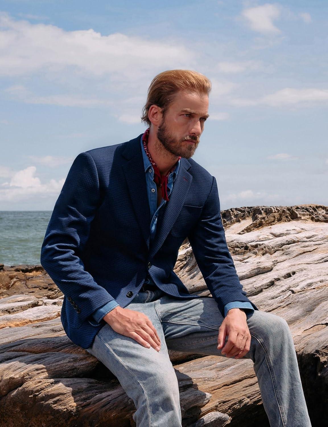 imagePJ PAUL JONES Mens Casual Sport Coat Blazer Two Buttons Lightweight Business JacketsDark Blue1