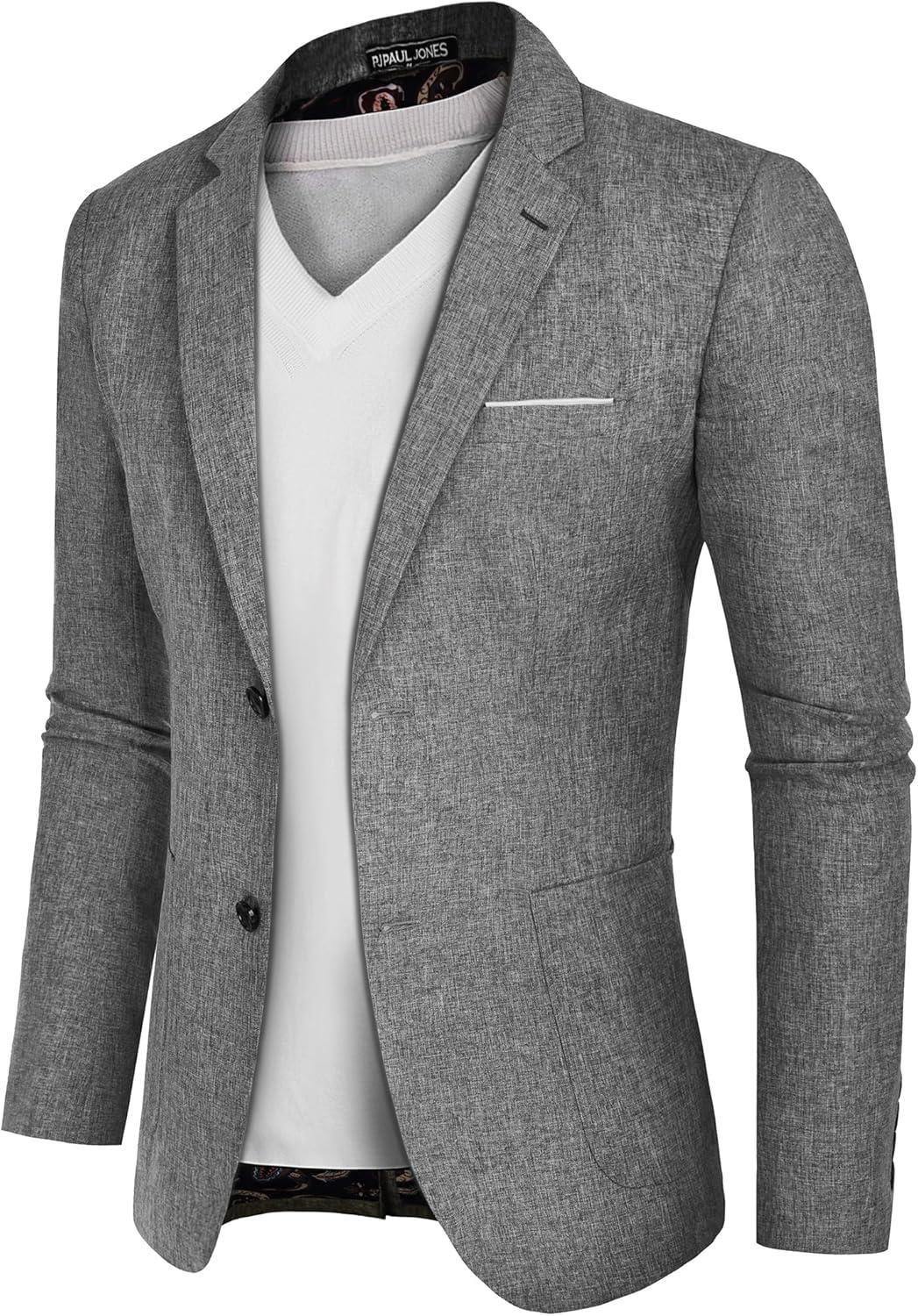 imagePJ PAUL JONES Mens Casual Sport Coat Blazer Two Buttons Lightweight Business JacketsDark Gray