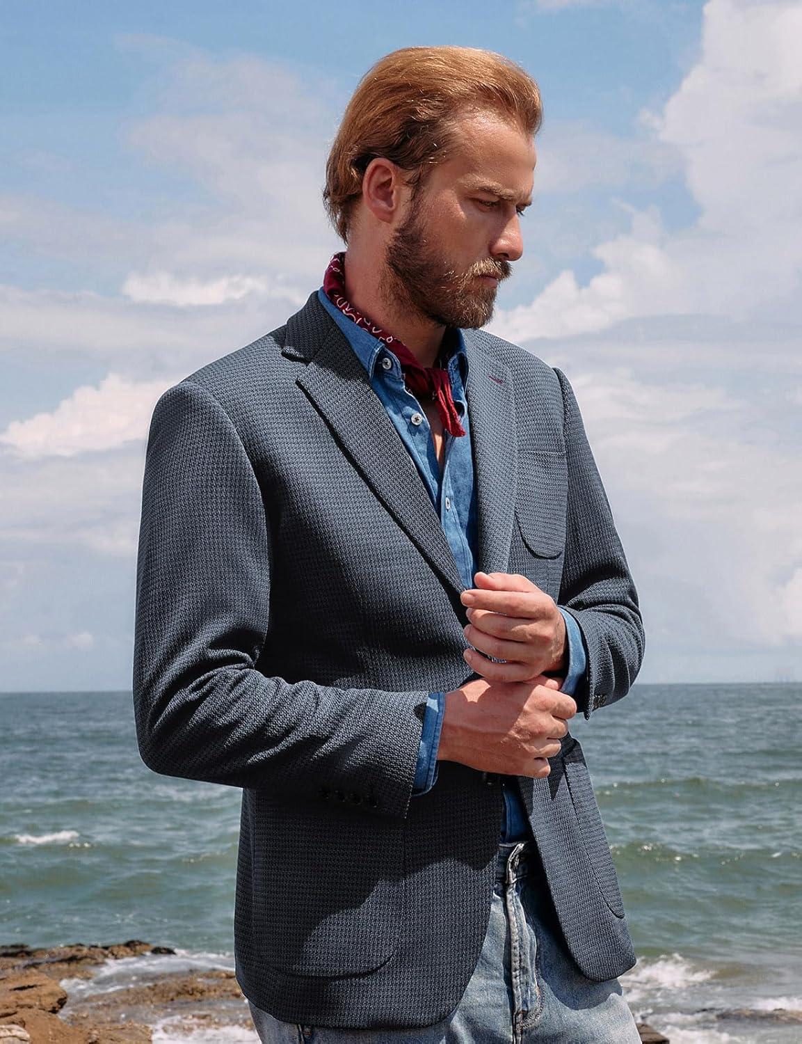 imagePJ PAUL JONES Mens Casual Sport Coat Blazer Two Buttons Lightweight Business JacketsDark Grey1