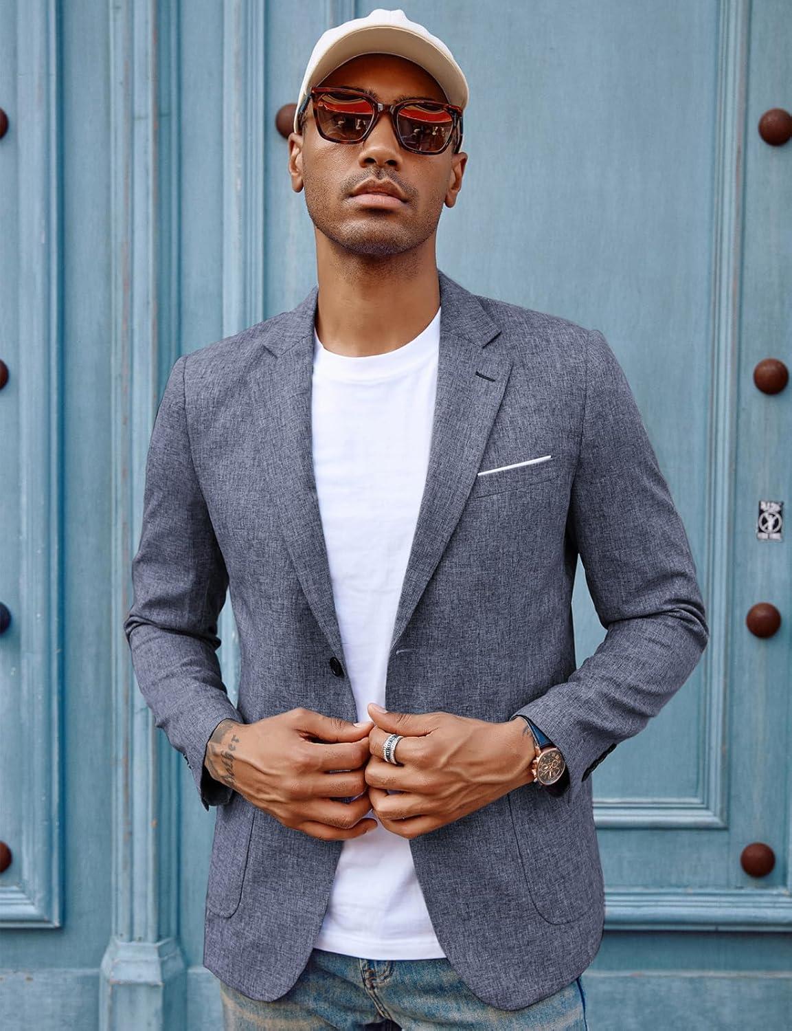 imagePJ PAUL JONES Mens Casual Sport Coat Blazer Two Buttons Lightweight Business JacketsDark Navy