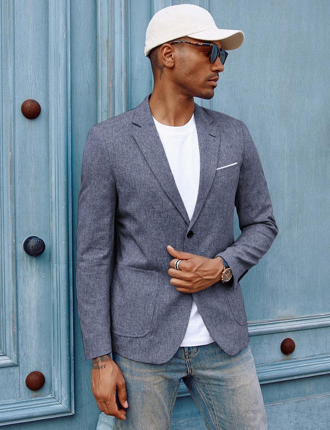 imagePJ PAUL JONES Mens Casual Sport Coat Blazer Two Buttons Lightweight Business JacketsDark Navy