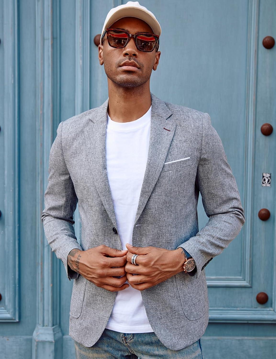 imagePJ PAUL JONES Mens Casual Sport Coat Blazer Two Buttons Lightweight Business JacketsGray