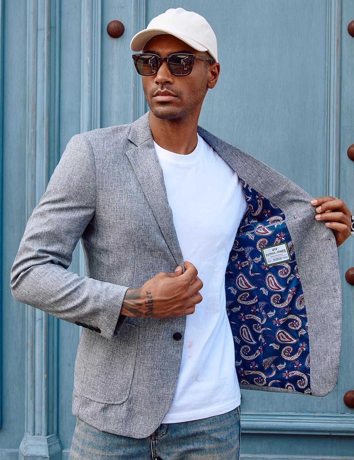 imagePJ PAUL JONES Mens Casual Sport Coat Blazer Two Buttons Lightweight Business JacketsGray