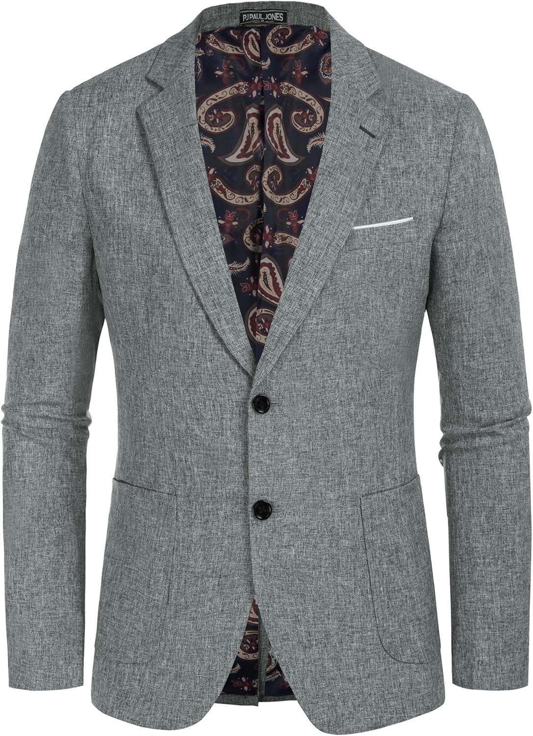 imagePJ PAUL JONES Mens Casual Sport Coat Blazer Two Buttons Lightweight Business JacketsGray