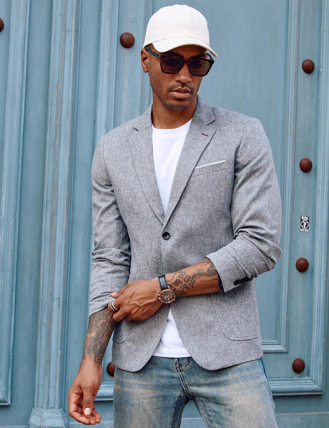 imagePJ PAUL JONES Mens Casual Sport Coat Blazer Two Buttons Lightweight Business JacketsGray