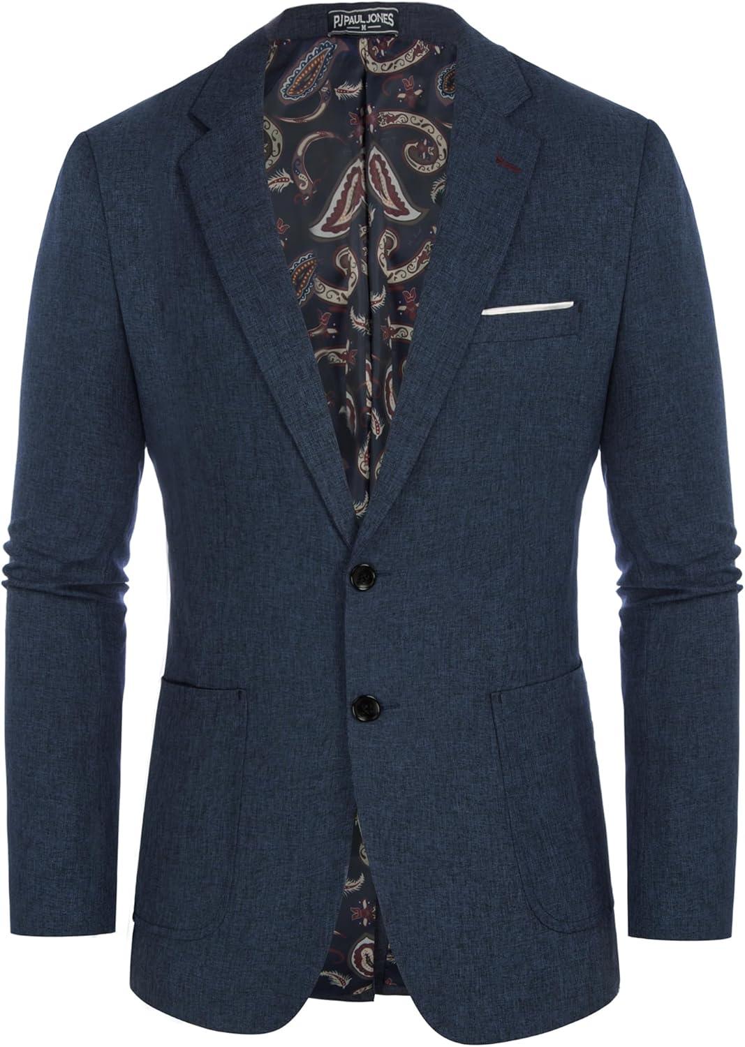 imagePJ PAUL JONES Mens Casual Sport Coat Blazer Two Buttons Lightweight Business JacketsNavy