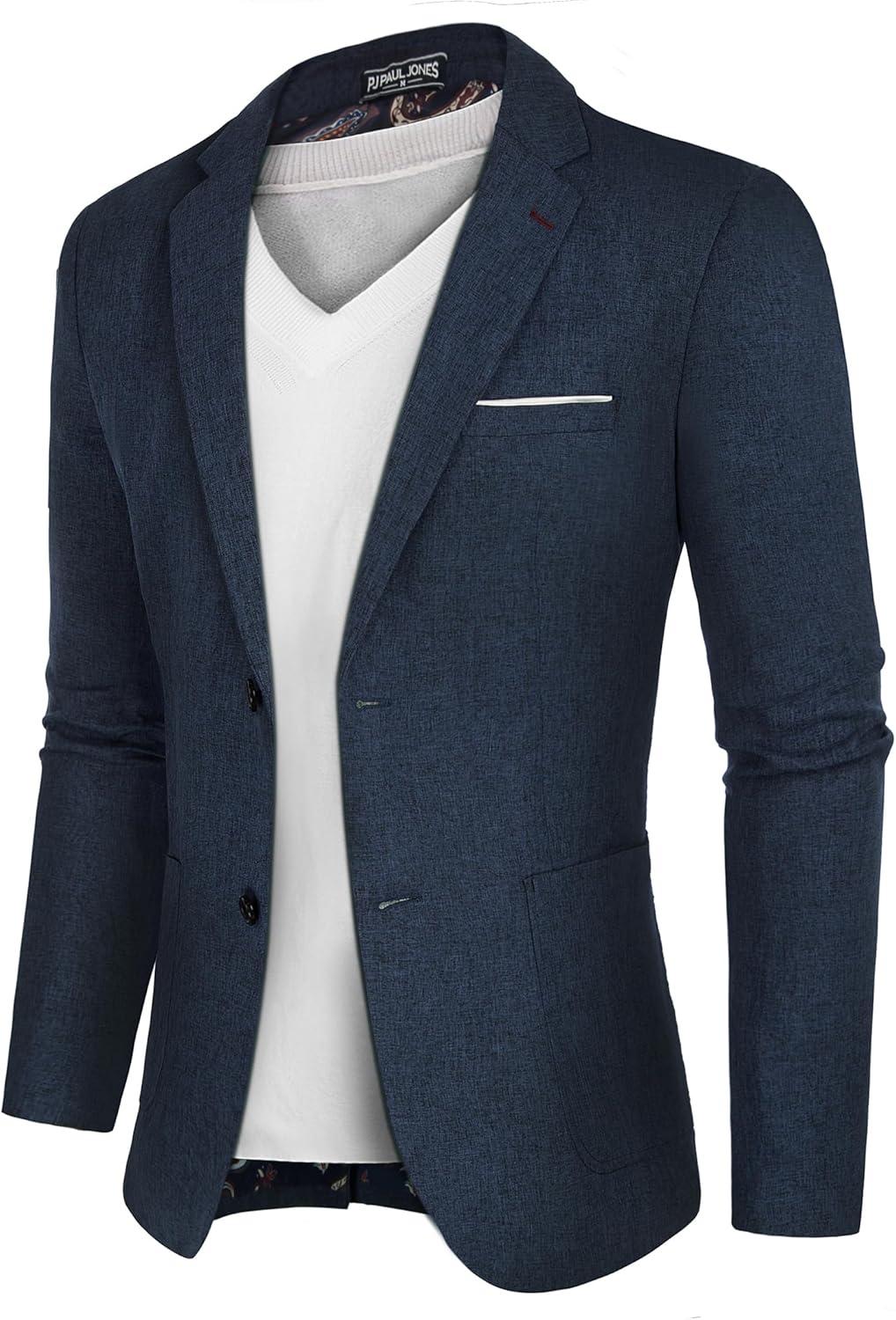 imagePJ PAUL JONES Mens Casual Sport Coat Blazer Two Buttons Lightweight Business JacketsNavy
