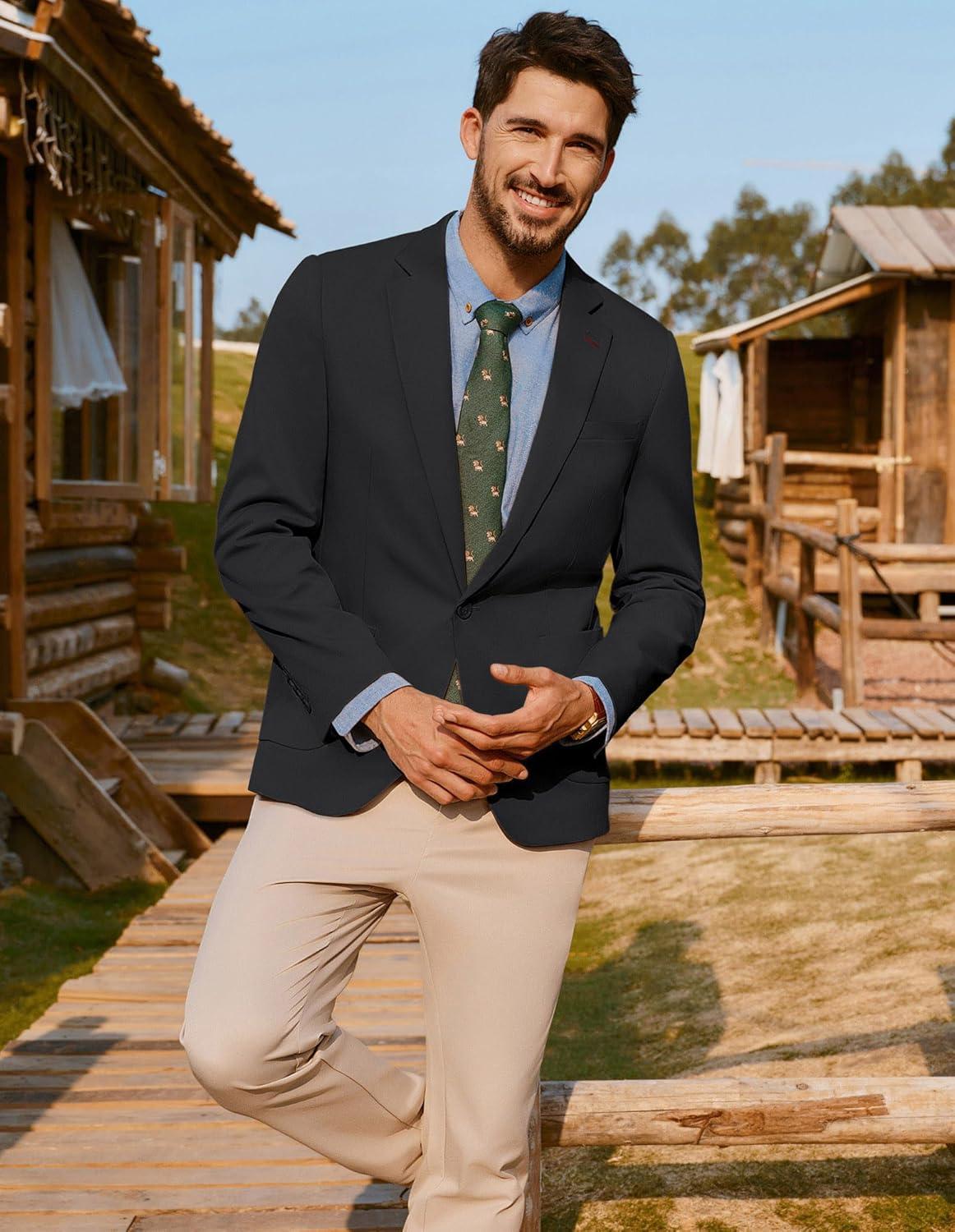 imagePJ PAUL JONES Mens Casual Sport Coats One Button Slim Fit Blazer Lightweight Notched Lapel Solid Suit JacketBlack