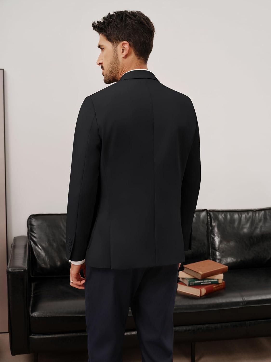 imagePJ PAUL JONES Mens Casual Sport Coats One Button Slim Fit Blazer Lightweight Notched Lapel Solid Suit JacketBlack