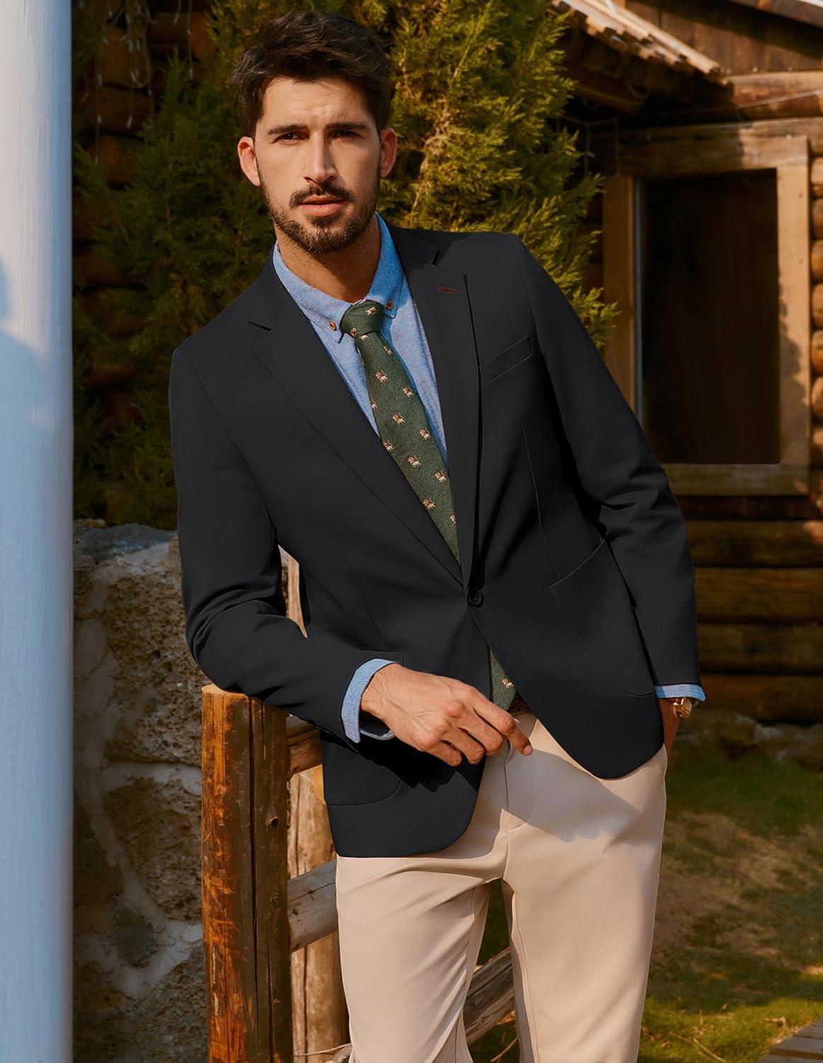 imagePJ PAUL JONES Mens Casual Sport Coats One Button Slim Fit Blazer Lightweight Notched Lapel Solid Suit JacketBlack