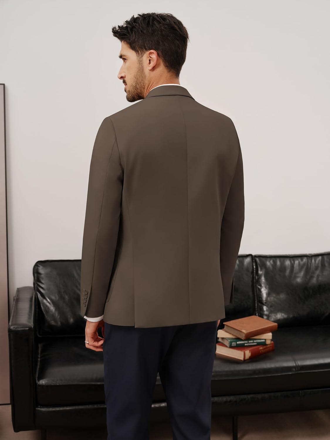 imagePJ PAUL JONES Mens Casual Sport Coats One Button Slim Fit Blazer Lightweight Notched Lapel Solid Suit JacketCoffee