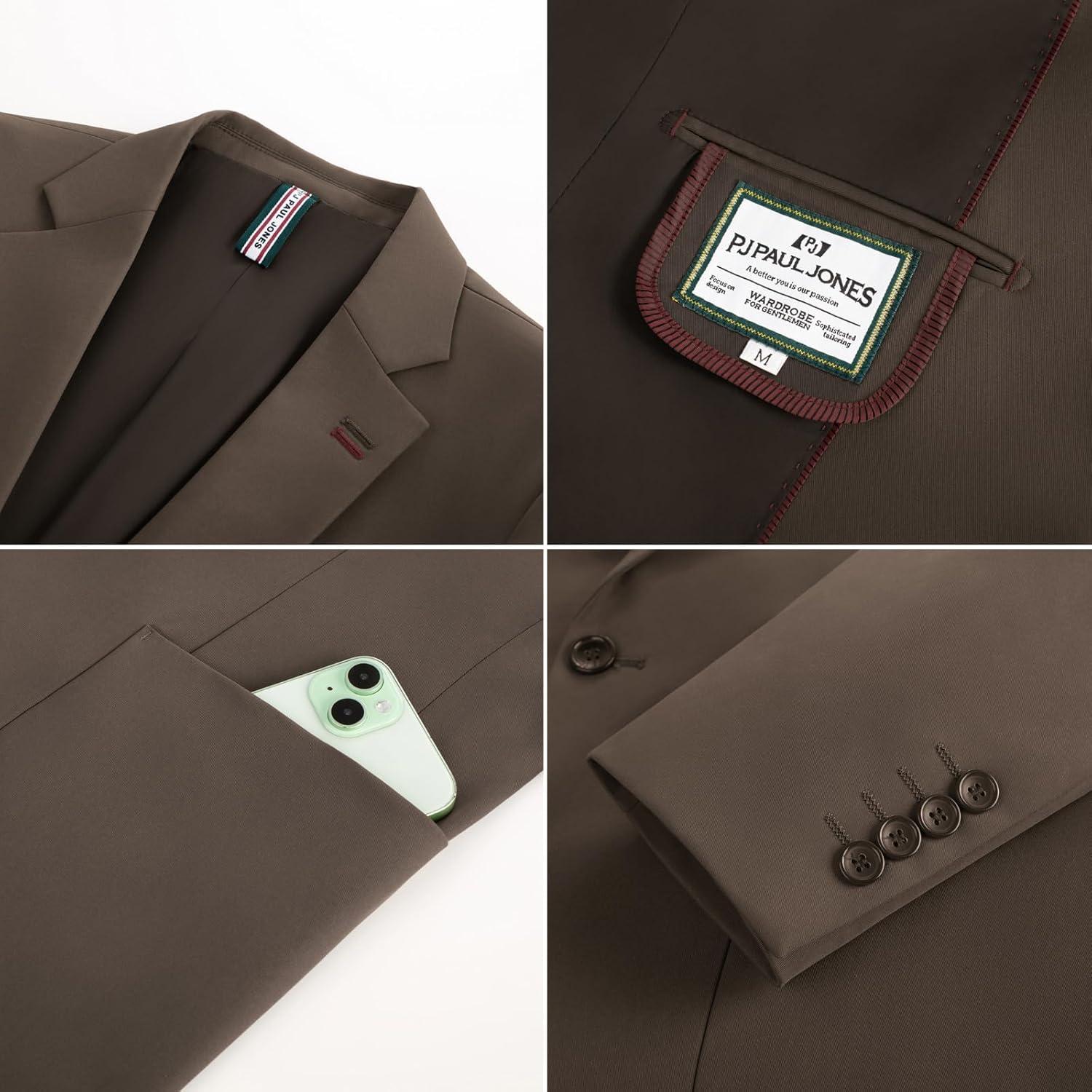 imagePJ PAUL JONES Mens Casual Sport Coats One Button Slim Fit Blazer Lightweight Notched Lapel Solid Suit JacketCoffee