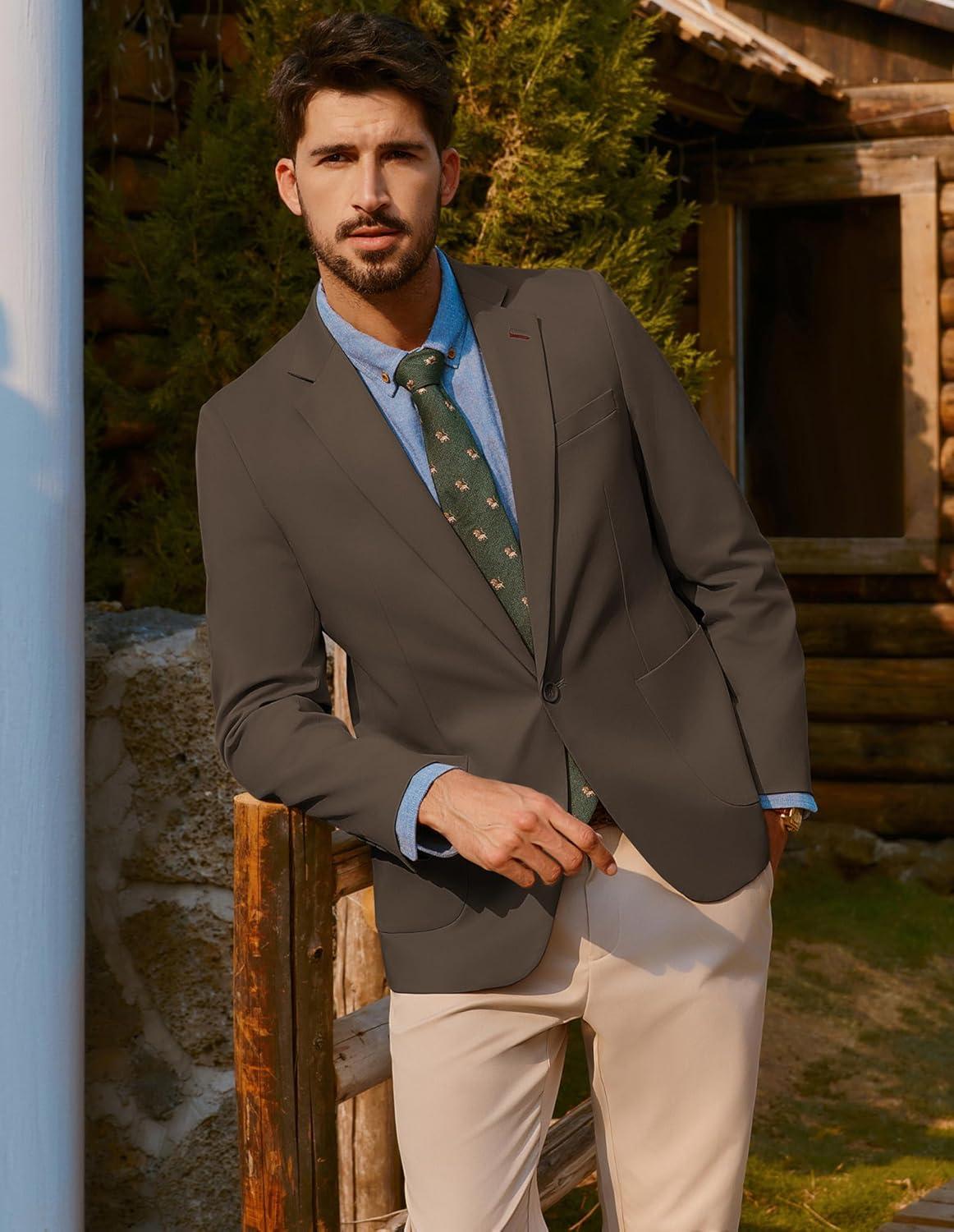 imagePJ PAUL JONES Mens Casual Sport Coats One Button Slim Fit Blazer Lightweight Notched Lapel Solid Suit JacketCoffee