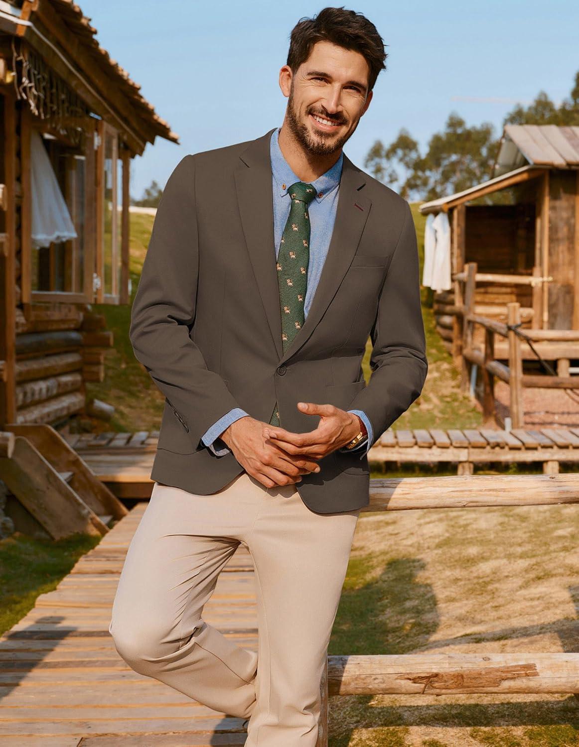 imagePJ PAUL JONES Mens Casual Sport Coats One Button Slim Fit Blazer Lightweight Notched Lapel Solid Suit JacketCoffee