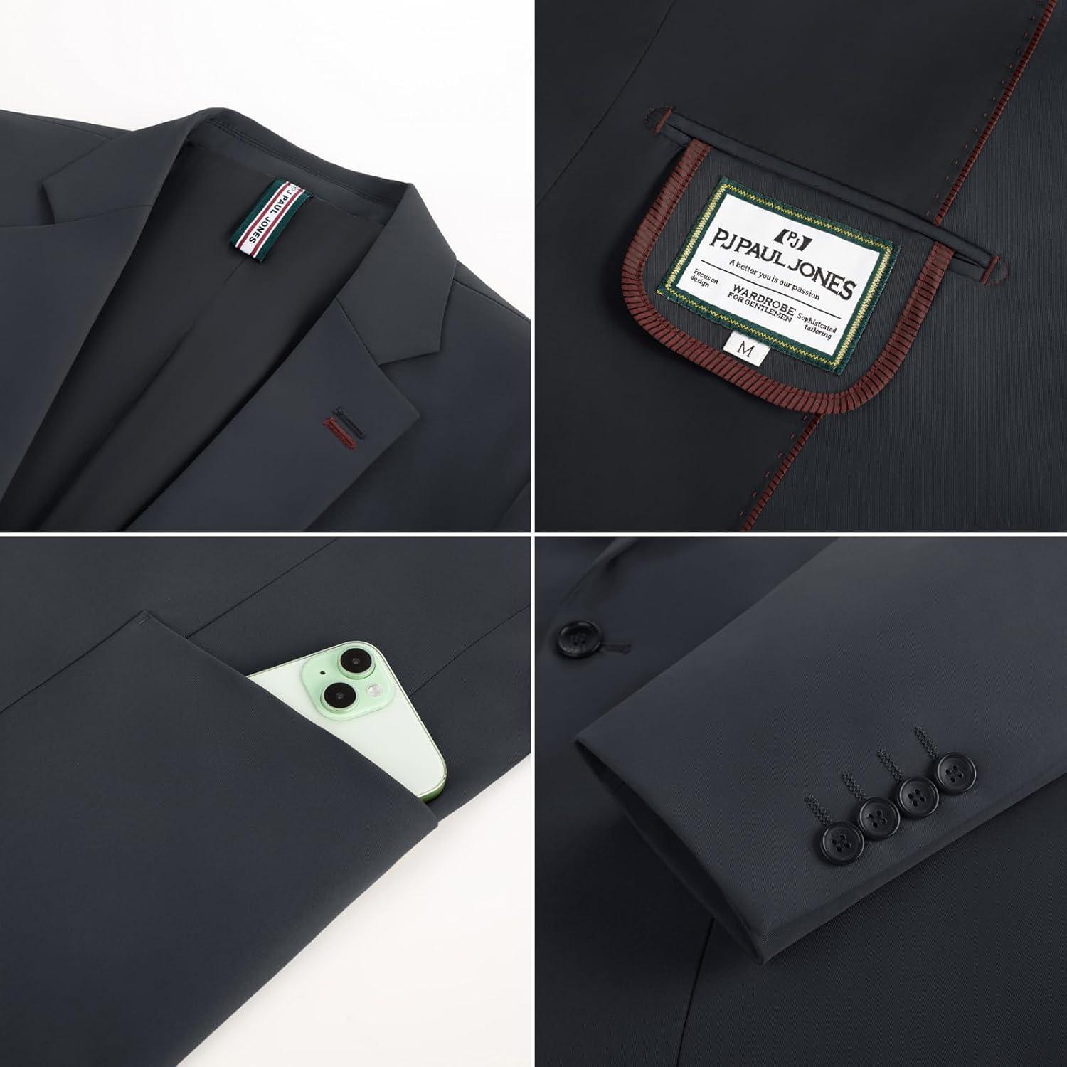 imagePJ PAUL JONES Mens Casual Sport Coats One Button Slim Fit Blazer Lightweight Notched Lapel Solid Suit JacketDark Grey