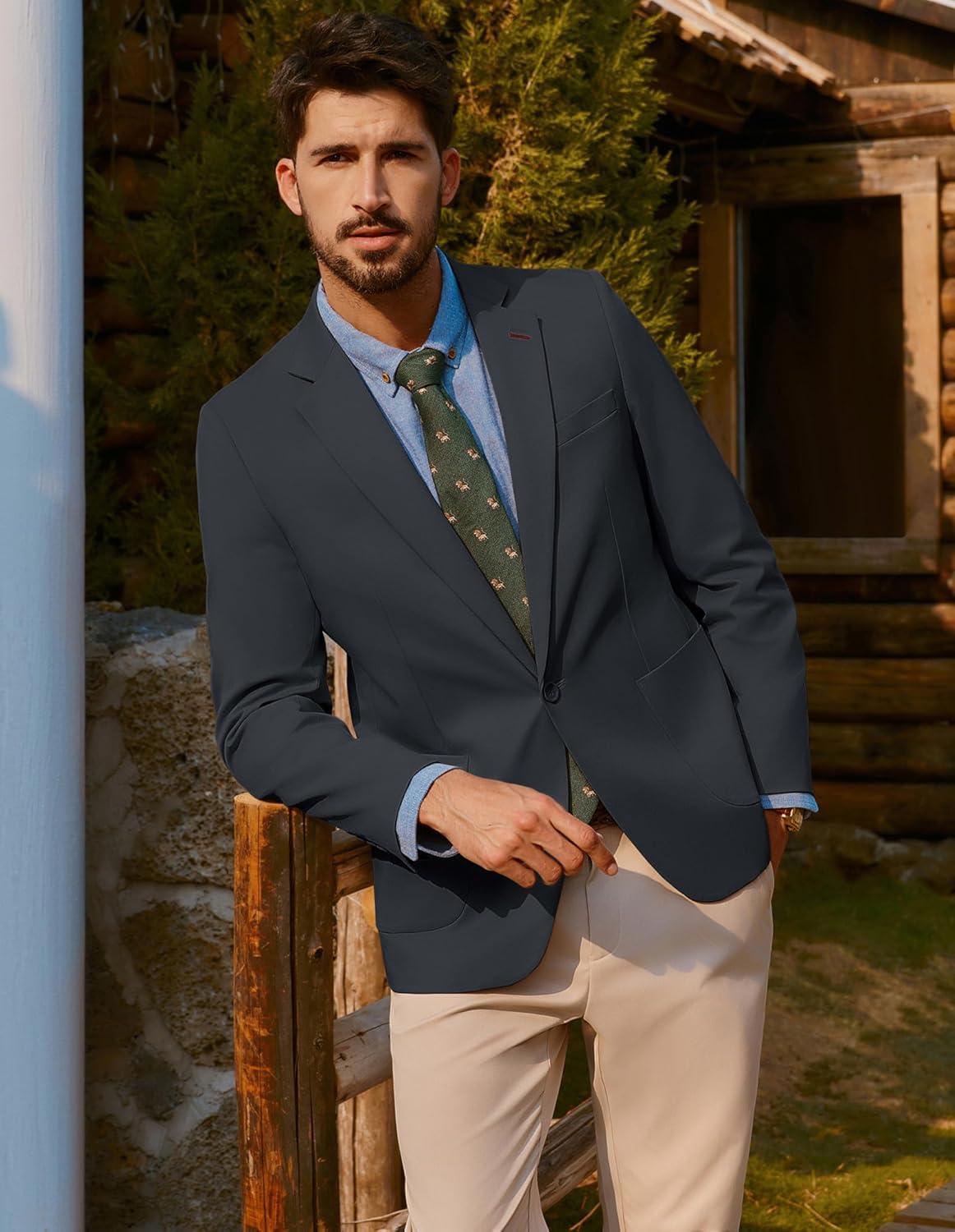 imagePJ PAUL JONES Mens Casual Sport Coats One Button Slim Fit Blazer Lightweight Notched Lapel Solid Suit JacketDark Grey