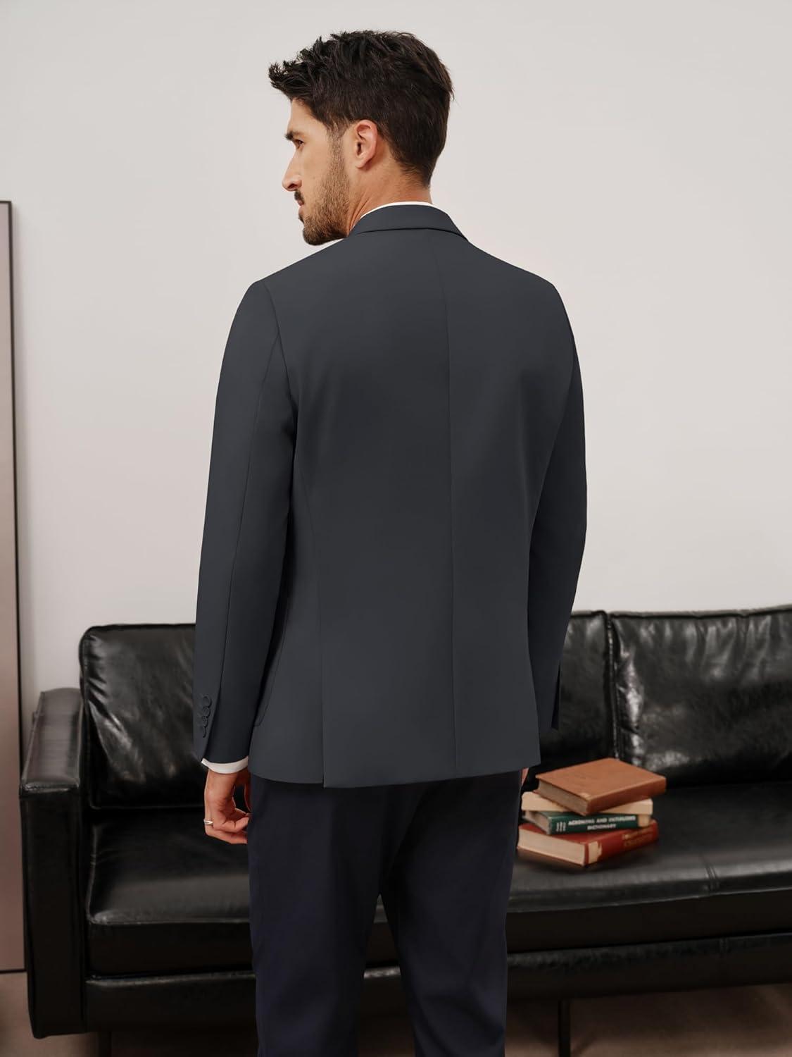 imagePJ PAUL JONES Mens Casual Sport Coats One Button Slim Fit Blazer Lightweight Notched Lapel Solid Suit JacketDark Grey