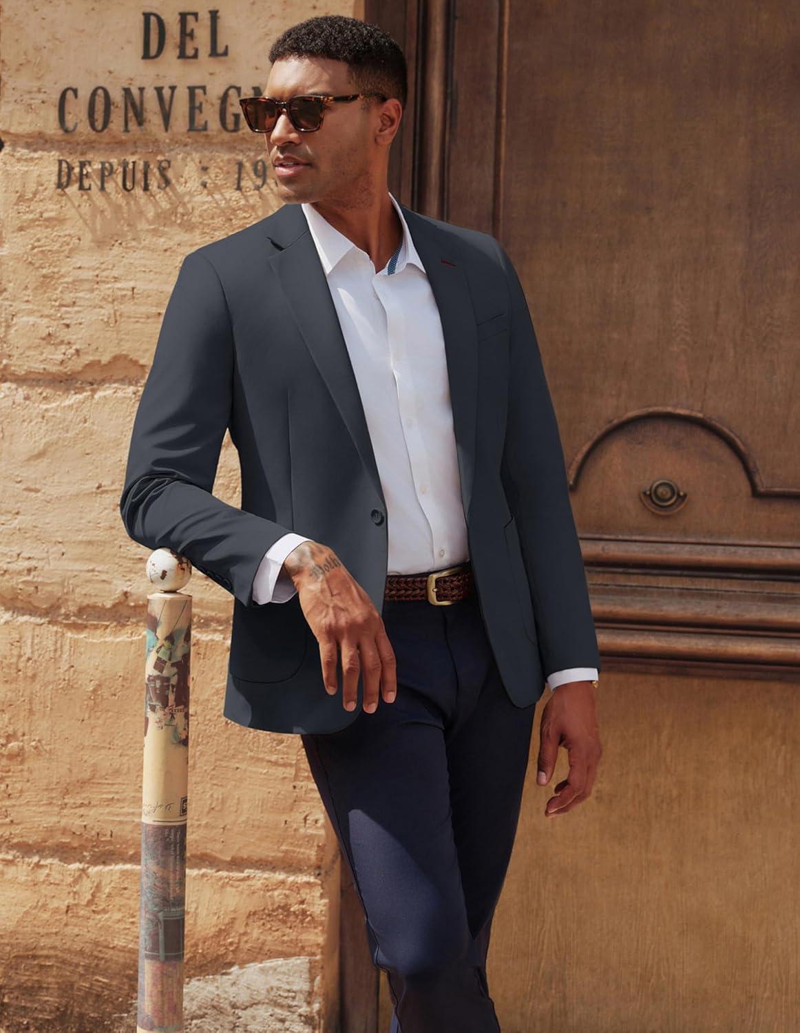 imagePJ PAUL JONES Mens Casual Sport Coats One Button Slim Fit Blazer Lightweight Notched Lapel Solid Suit JacketDark Grey