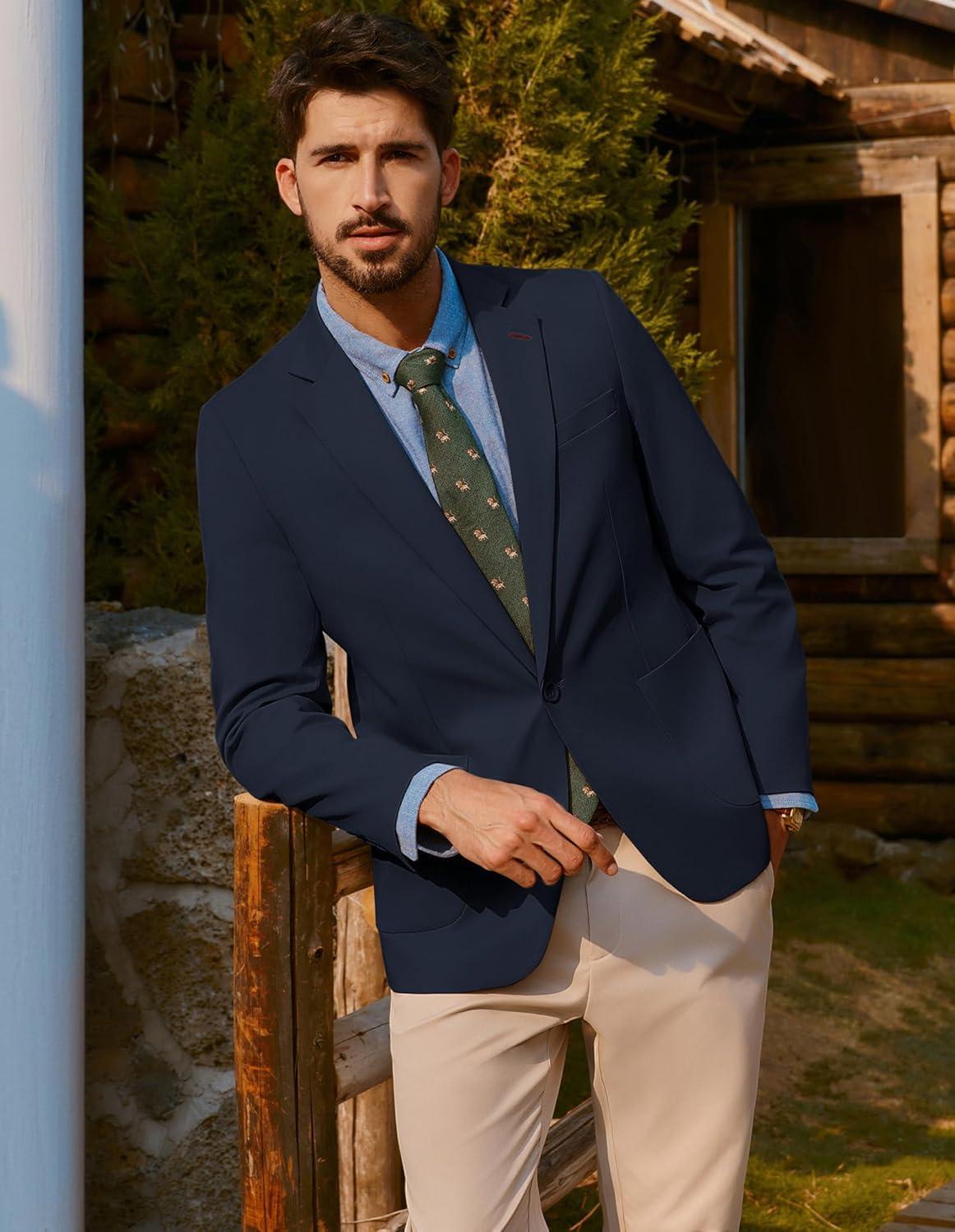 imagePJ PAUL JONES Mens Casual Sport Coats One Button Slim Fit Blazer Lightweight Notched Lapel Solid Suit JacketNavy Blue