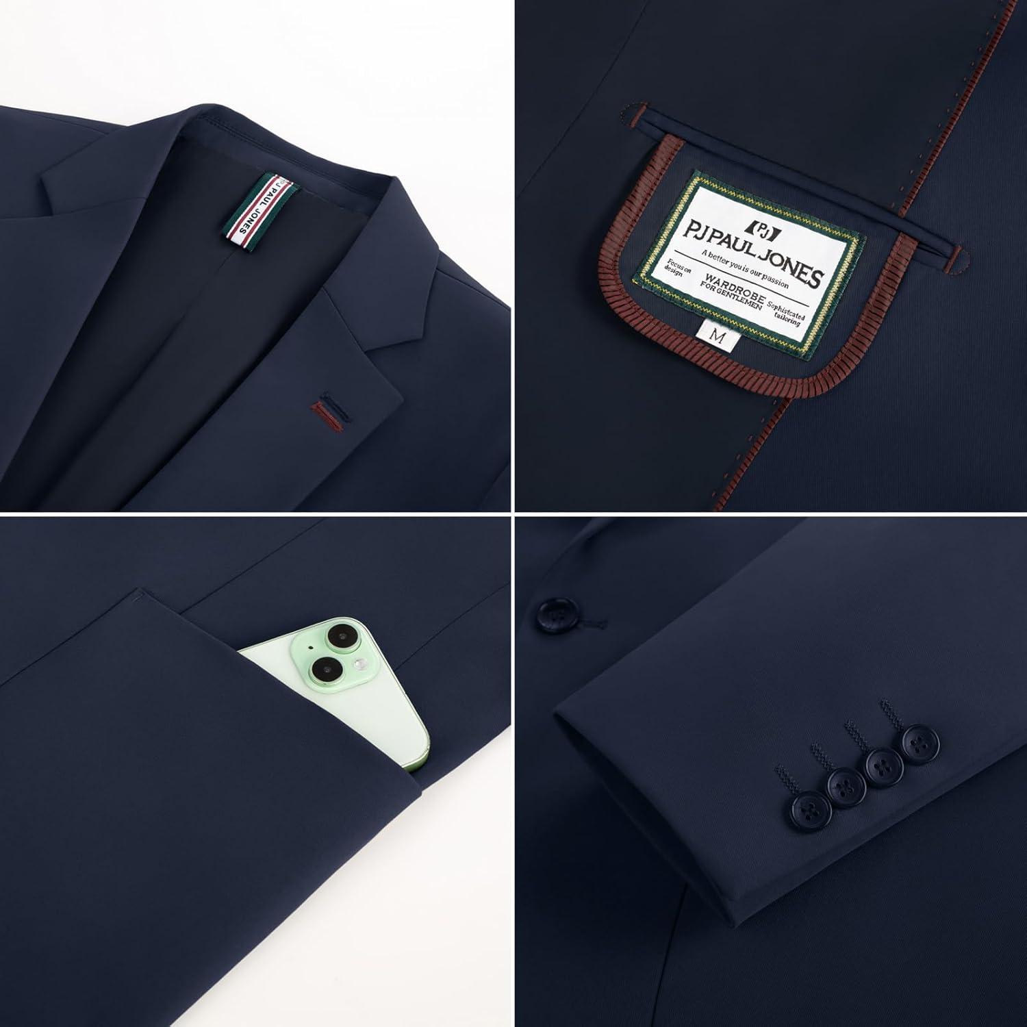 imagePJ PAUL JONES Mens Casual Sport Coats One Button Slim Fit Blazer Lightweight Notched Lapel Solid Suit JacketNavy Blue