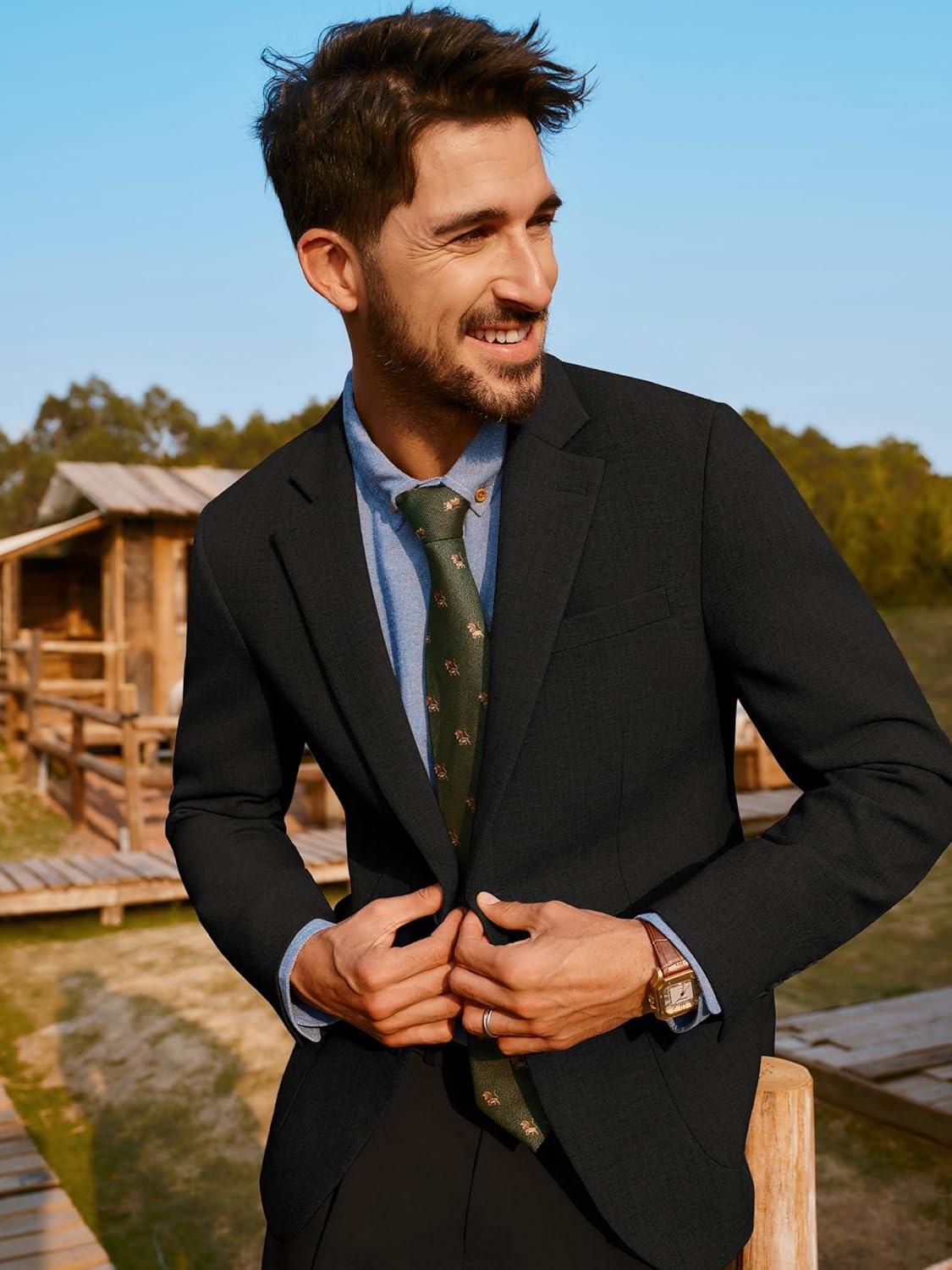 imagePJ PAUL JONES Mens Casual Sport Coats Two Button Slim Fit Blazer Lightweight Pattern Lined Notch Lapel Suit JacketBlack