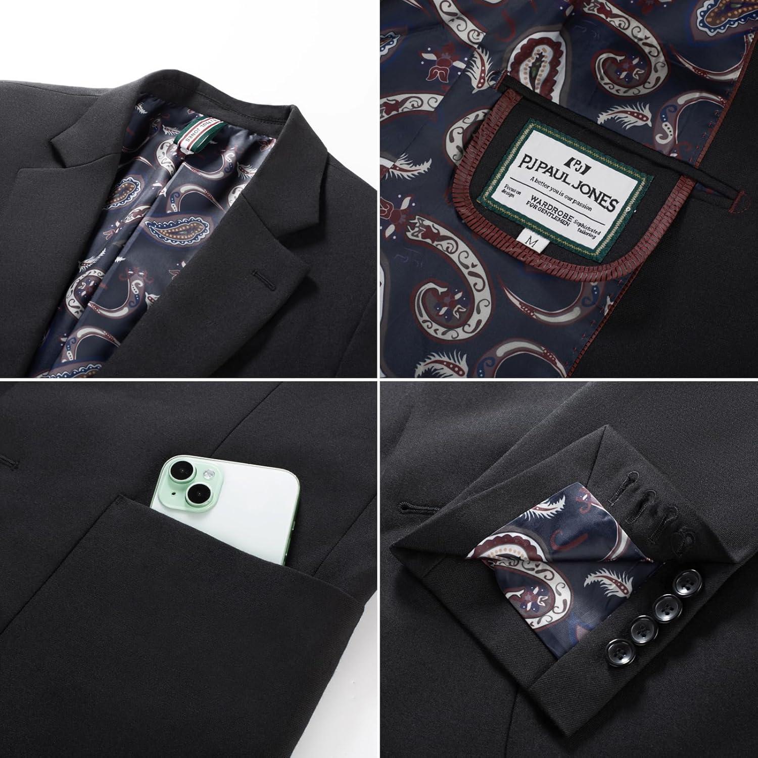 imagePJ PAUL JONES Mens Casual Sport Coats Two Button Slim Fit Blazer Lightweight Pattern Lined Notch Lapel Suit JacketBlack