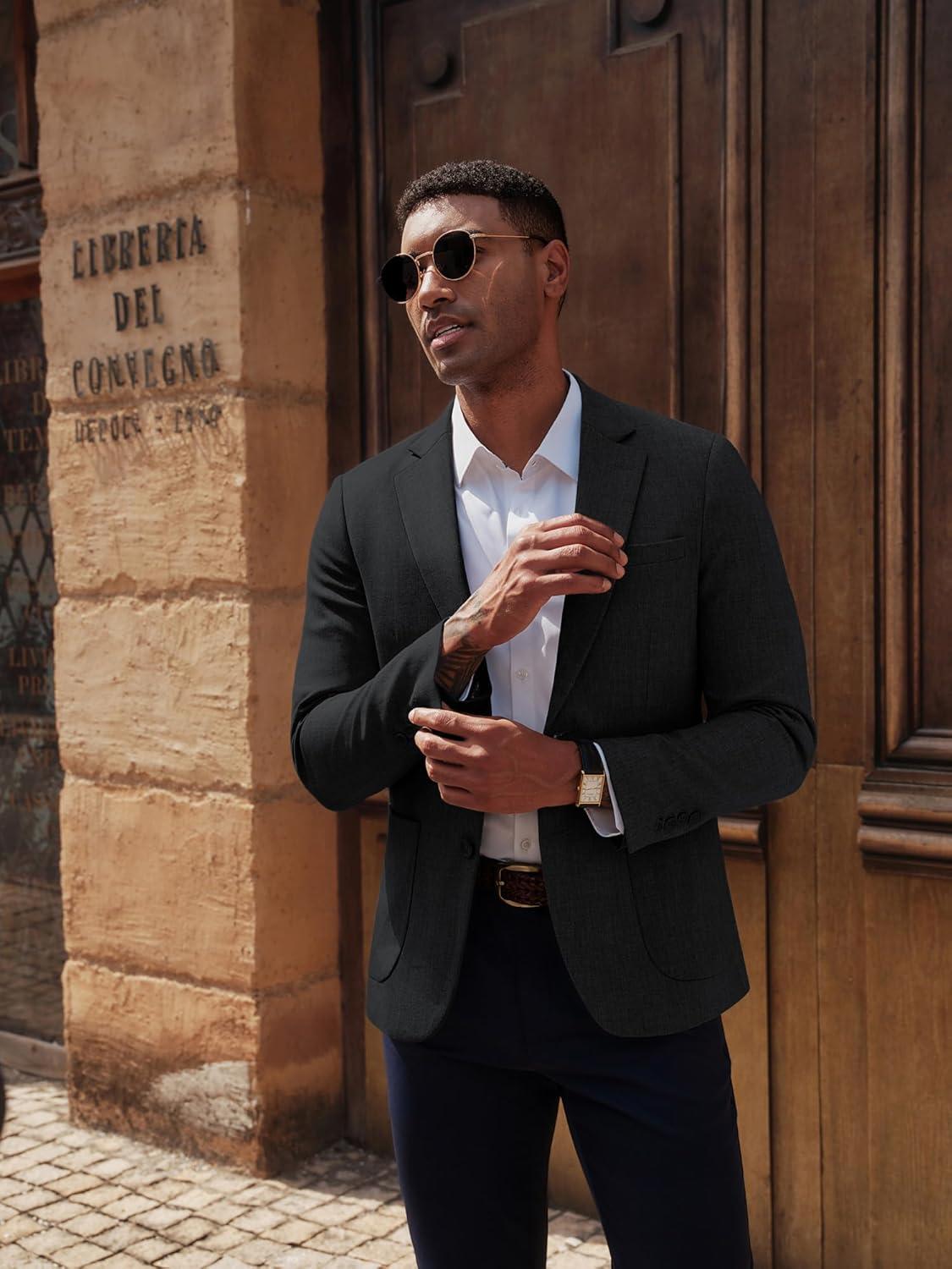 imagePJ PAUL JONES Mens Casual Sport Coats Two Button Slim Fit Blazer Lightweight Pattern Lined Notch Lapel Suit JacketBlack