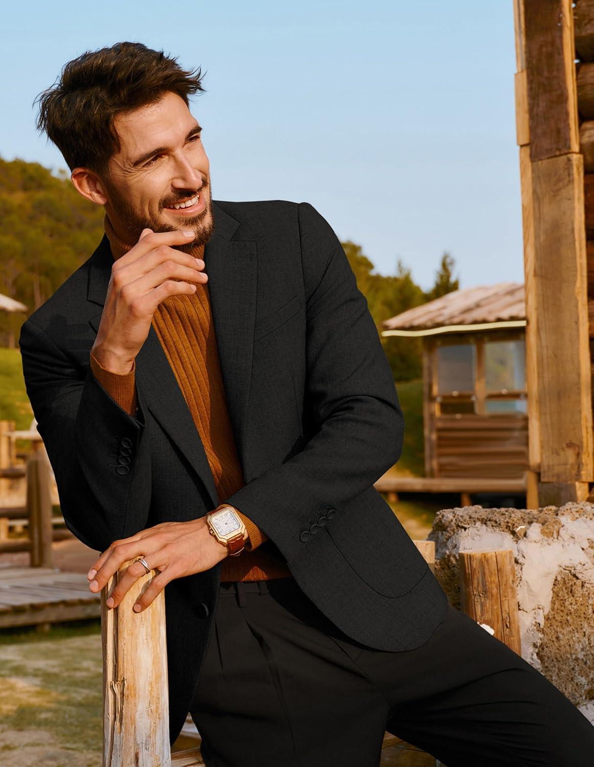 imagePJ PAUL JONES Mens Casual Sport Coats Two Button Slim Fit Blazer Lightweight Pattern Lined Notch Lapel Suit JacketBlack