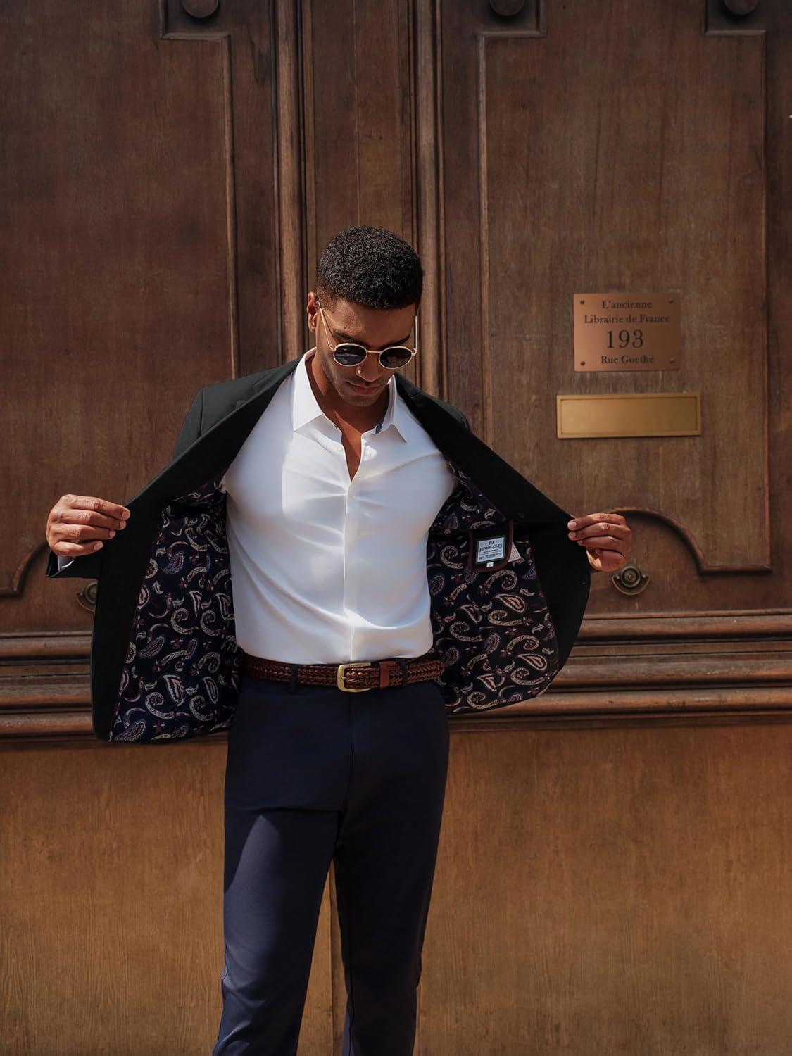 imagePJ PAUL JONES Mens Casual Sport Coats Two Button Slim Fit Blazer Lightweight Pattern Lined Notch Lapel Suit JacketBlack